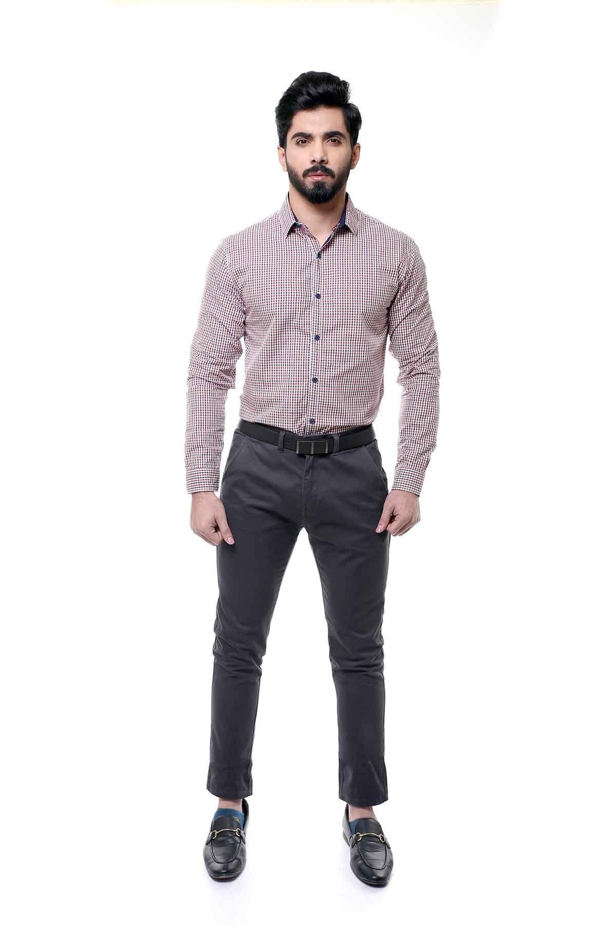 CASUAL SHIRT FULL SLEEVE RED BLACK at Charcoal Clothing