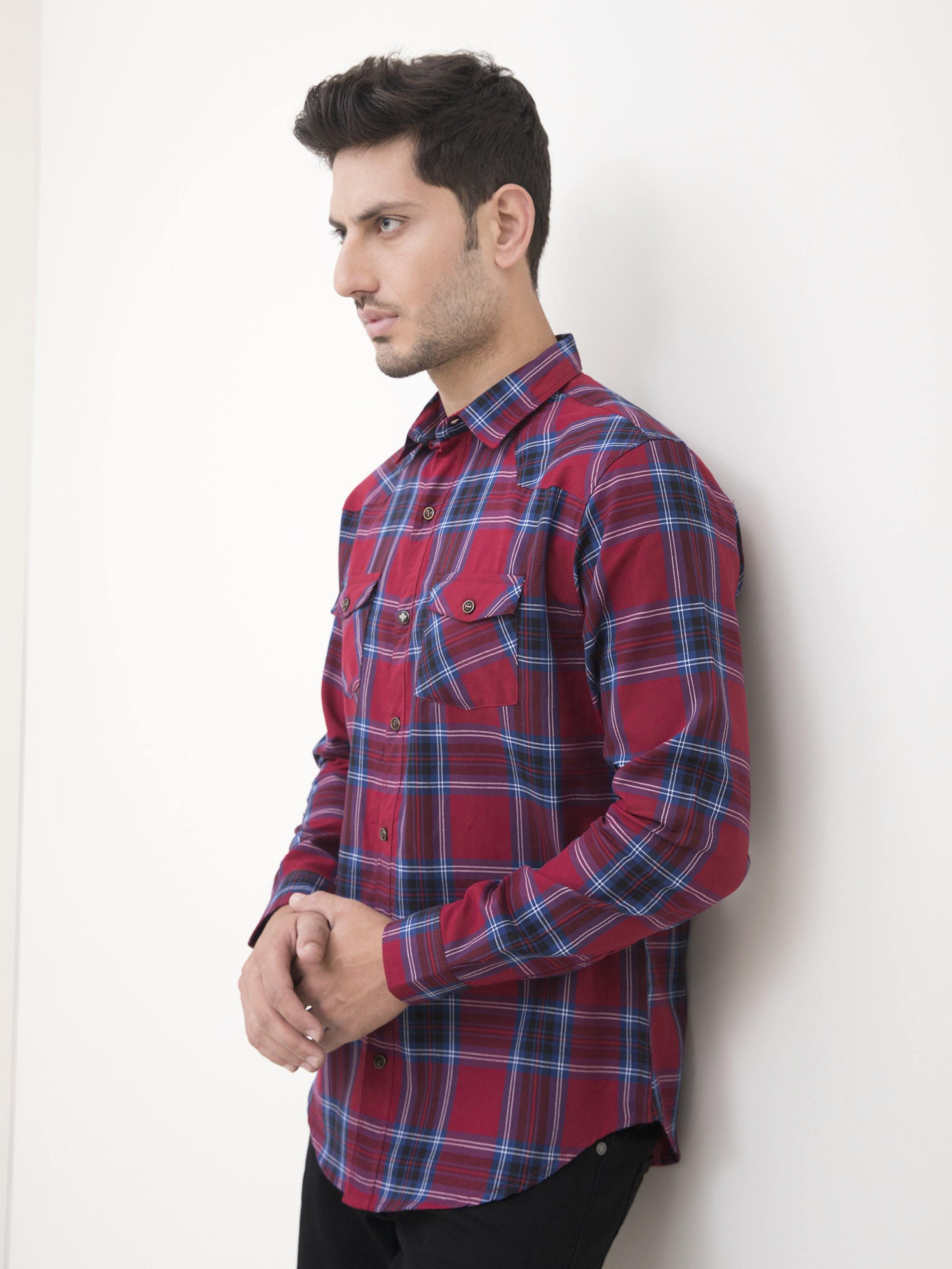 CASUAL SHIRT FULL SLEEVE RED CHECK at Charcoal Clothing