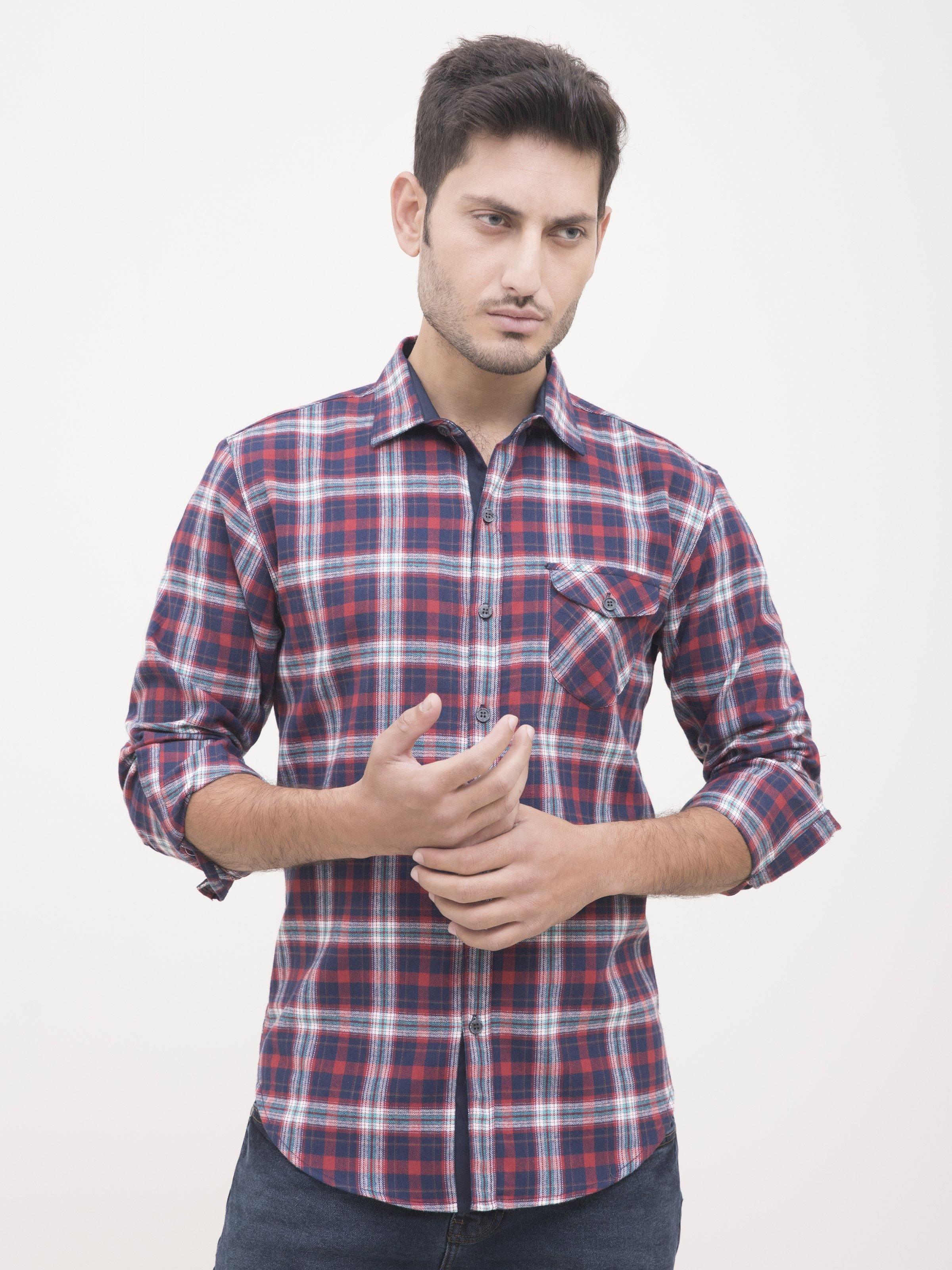 CASUAL SHIRT FULL SLEEVE RED CHECK at Charcoal Clothing