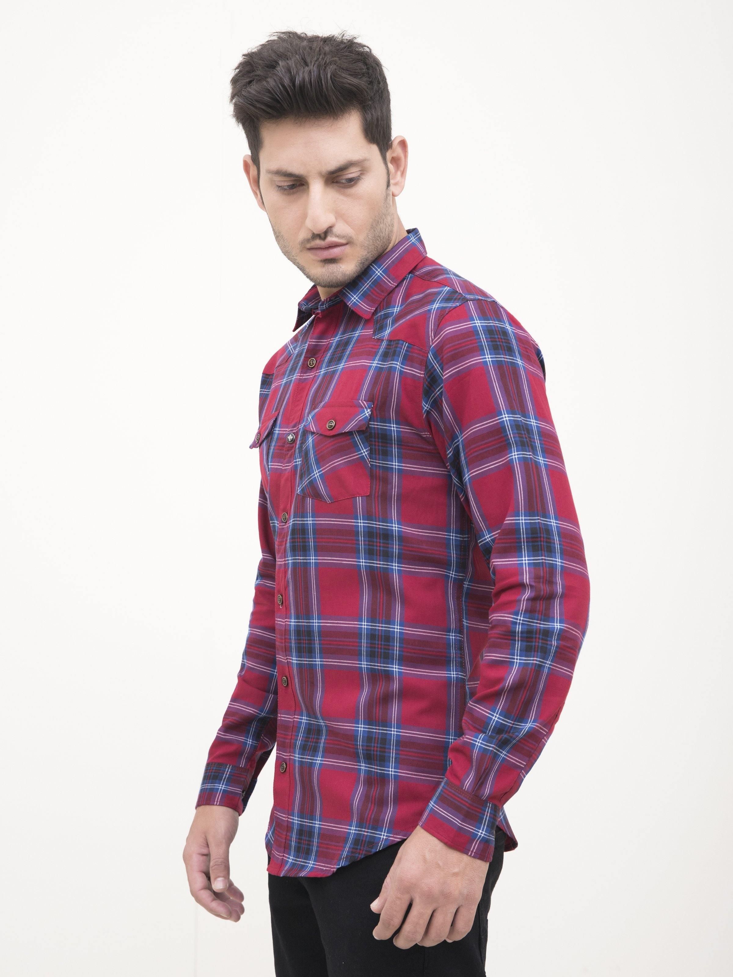 CASUAL SHIRT FULL SLEEVE RED CHECK at Charcoal Clothing