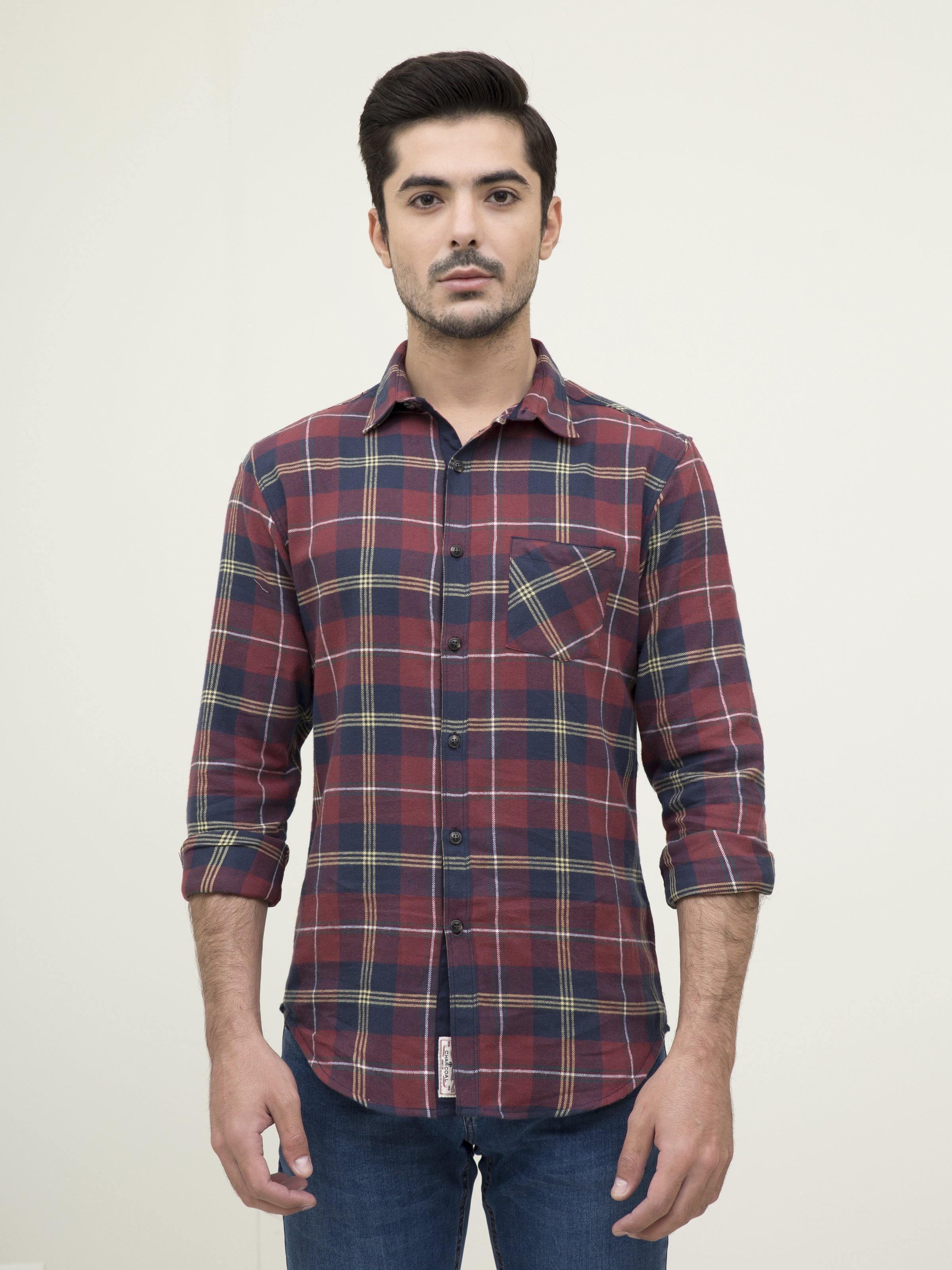 CASUAL SHIRT FULL SLEEVE RED NAVY at Charcoal Clothing