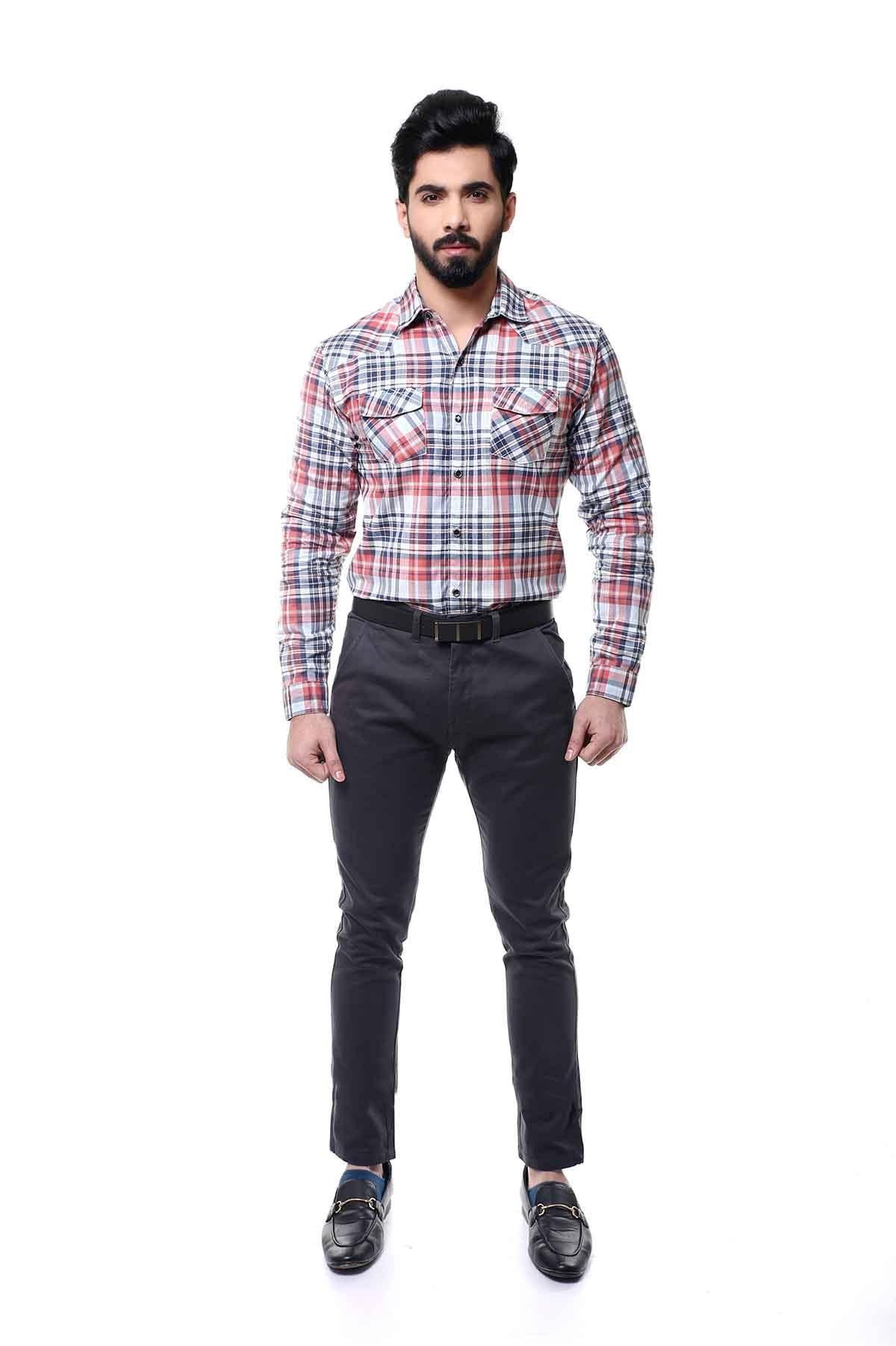 CASUAL SHIRT FULL SLEEVE RED NAVY at Charcoal Clothing
