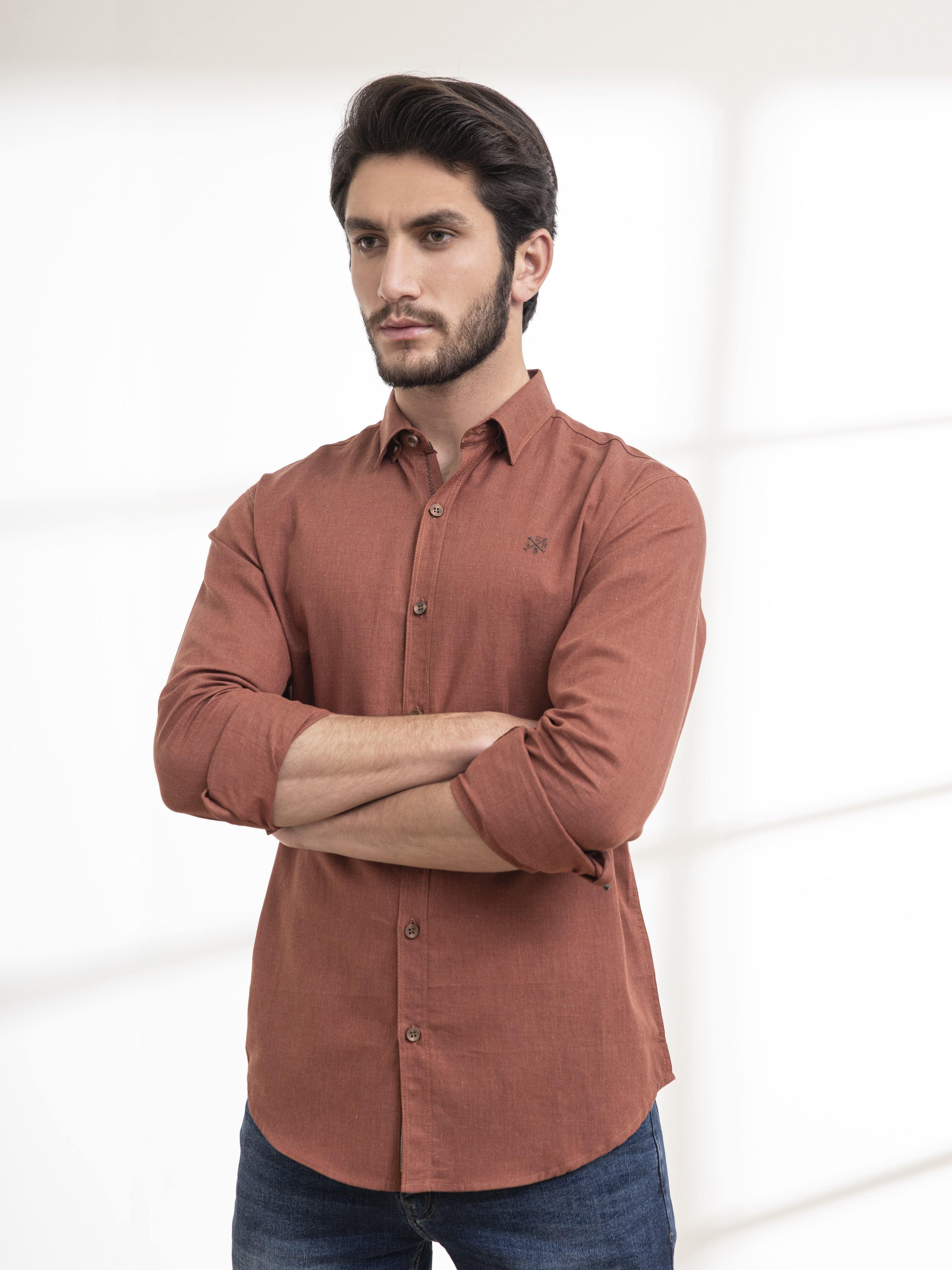 CASUAL SHIRT FULL SLEEVE RUST at Charcoal Clothing