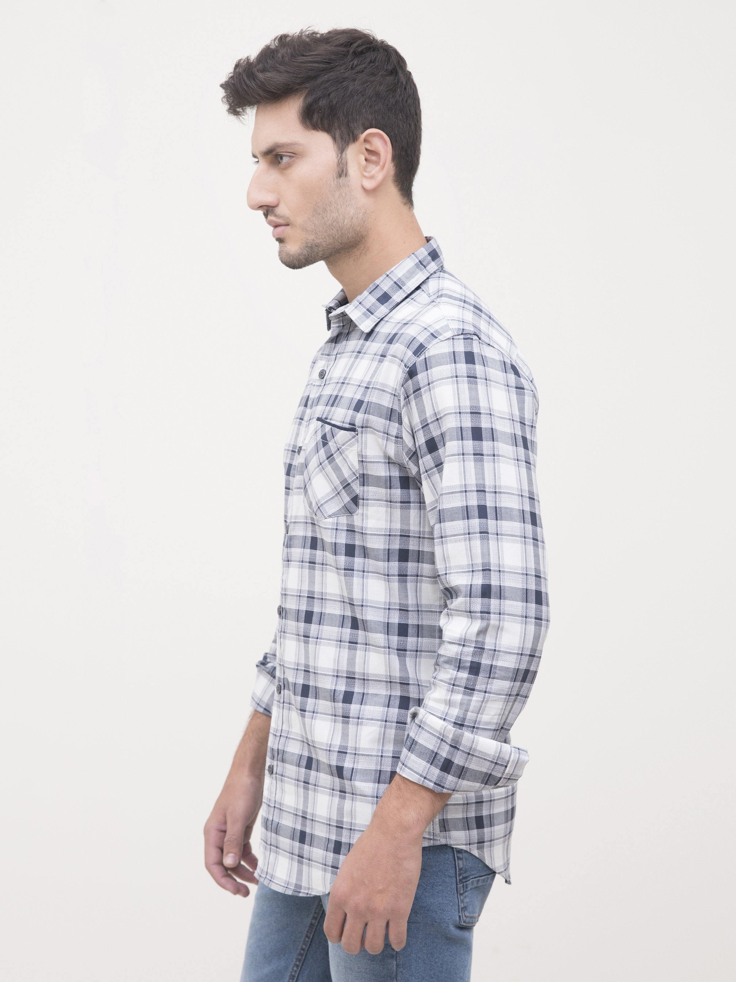 CASUAL SHIRT FULL SLEEVE SILVER NAVY CHECK at Charcoal Clothing