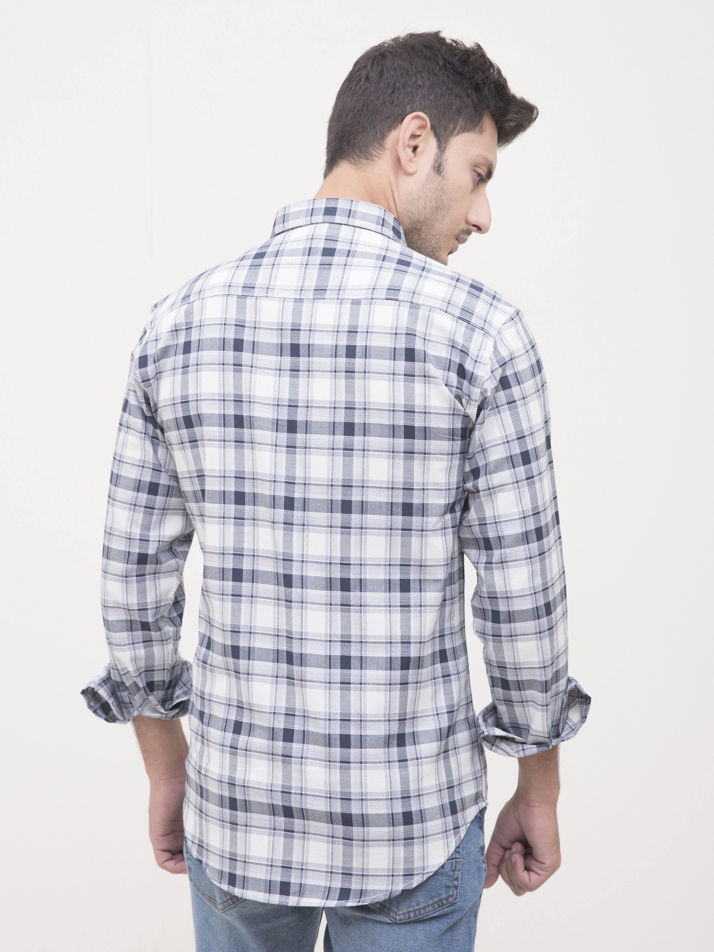CASUAL SHIRT FULL SLEEVE SILVER NAVY CHECK at Charcoal Clothing