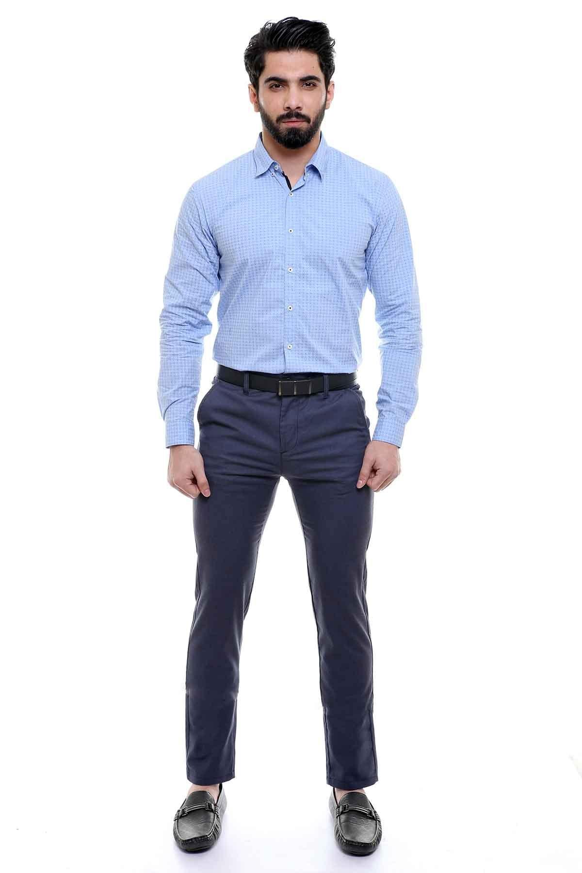 Men's sky blue slim-fit full-sleeve casual button-down shirt