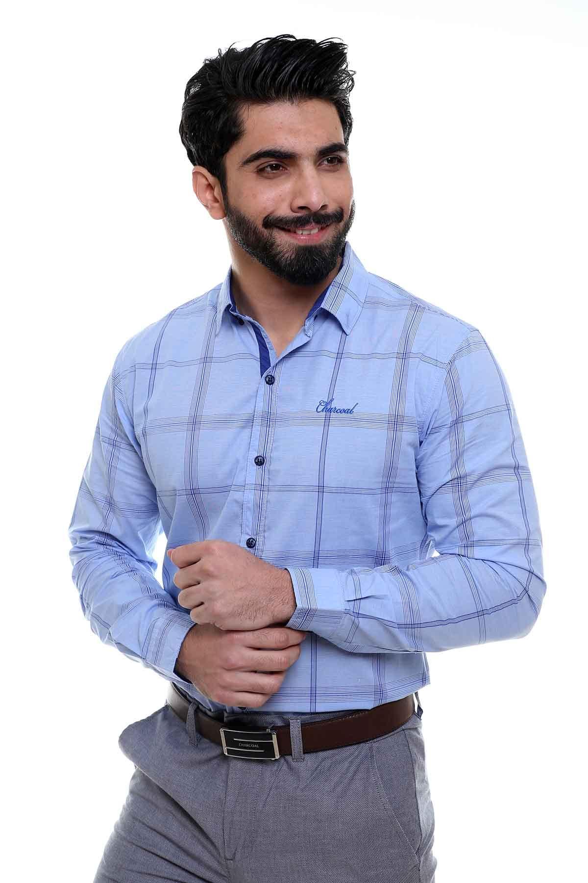 CASUAL SHIRT FULL SLEEVE SKY BLUE at Charcoal Clothing