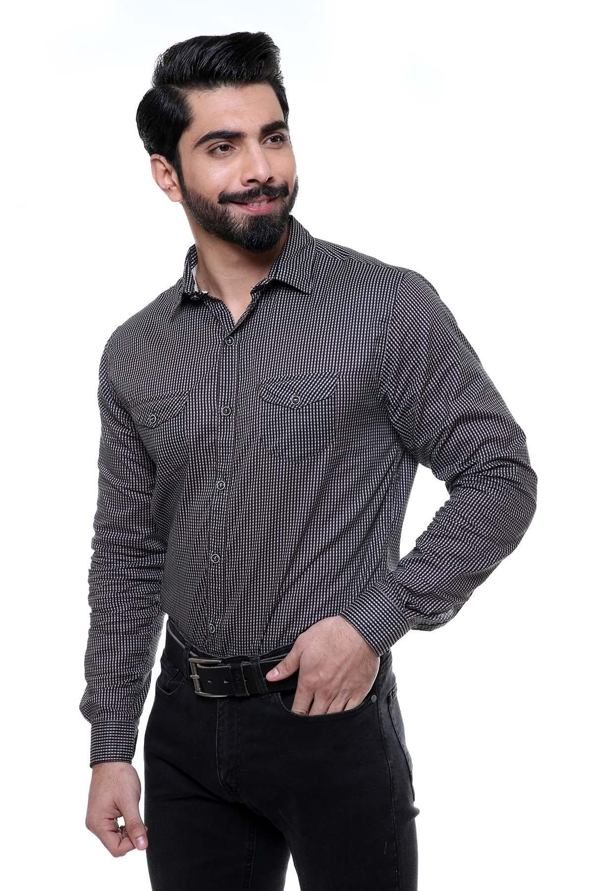 CASUAL SHIRT FULL SLEEVE SLIM FIT BLACK CHECK at Charcoal Clothing