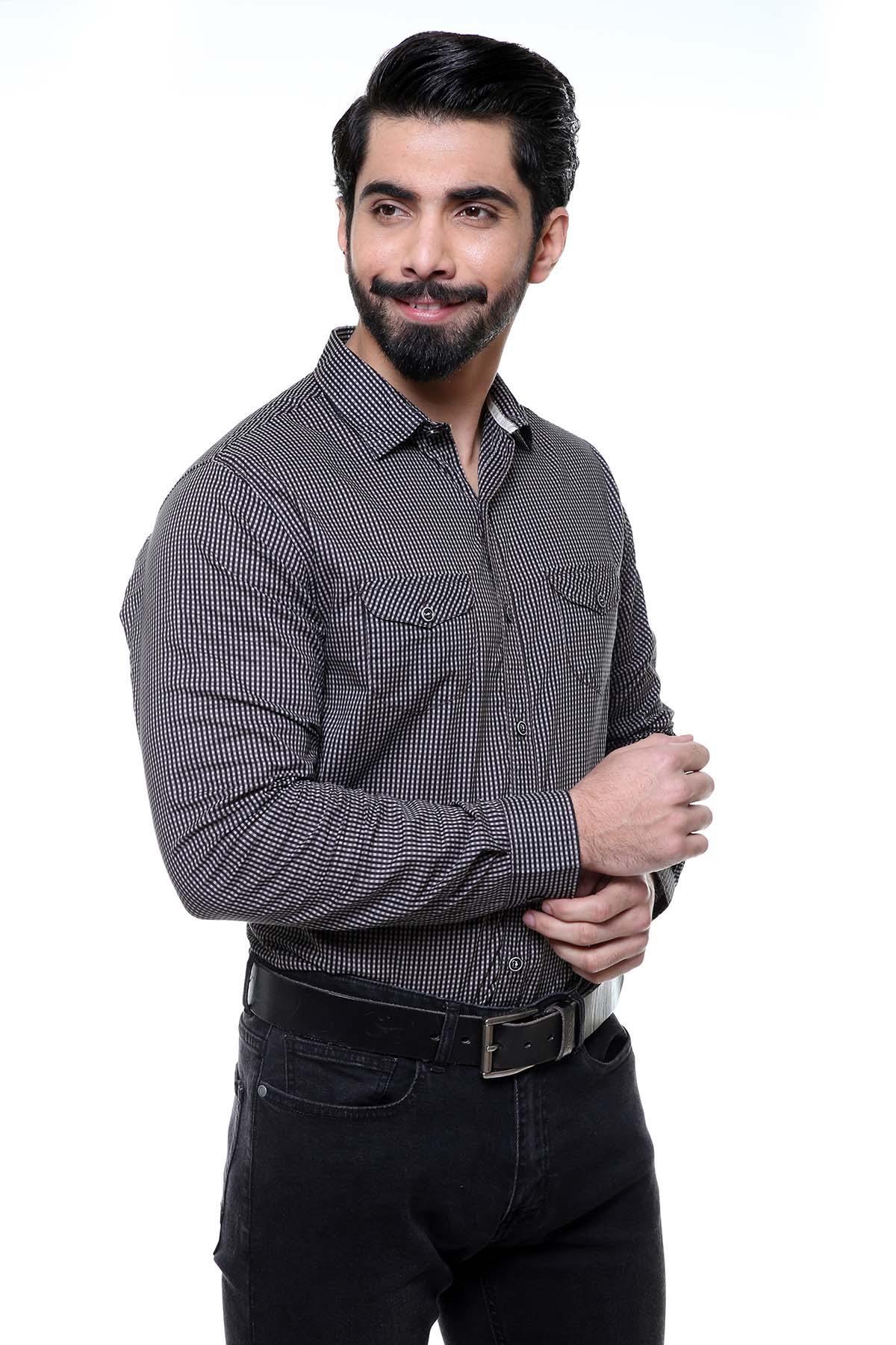CASUAL SHIRT FULL SLEEVE SLIM FIT BLACK CHECK at Charcoal Clothing