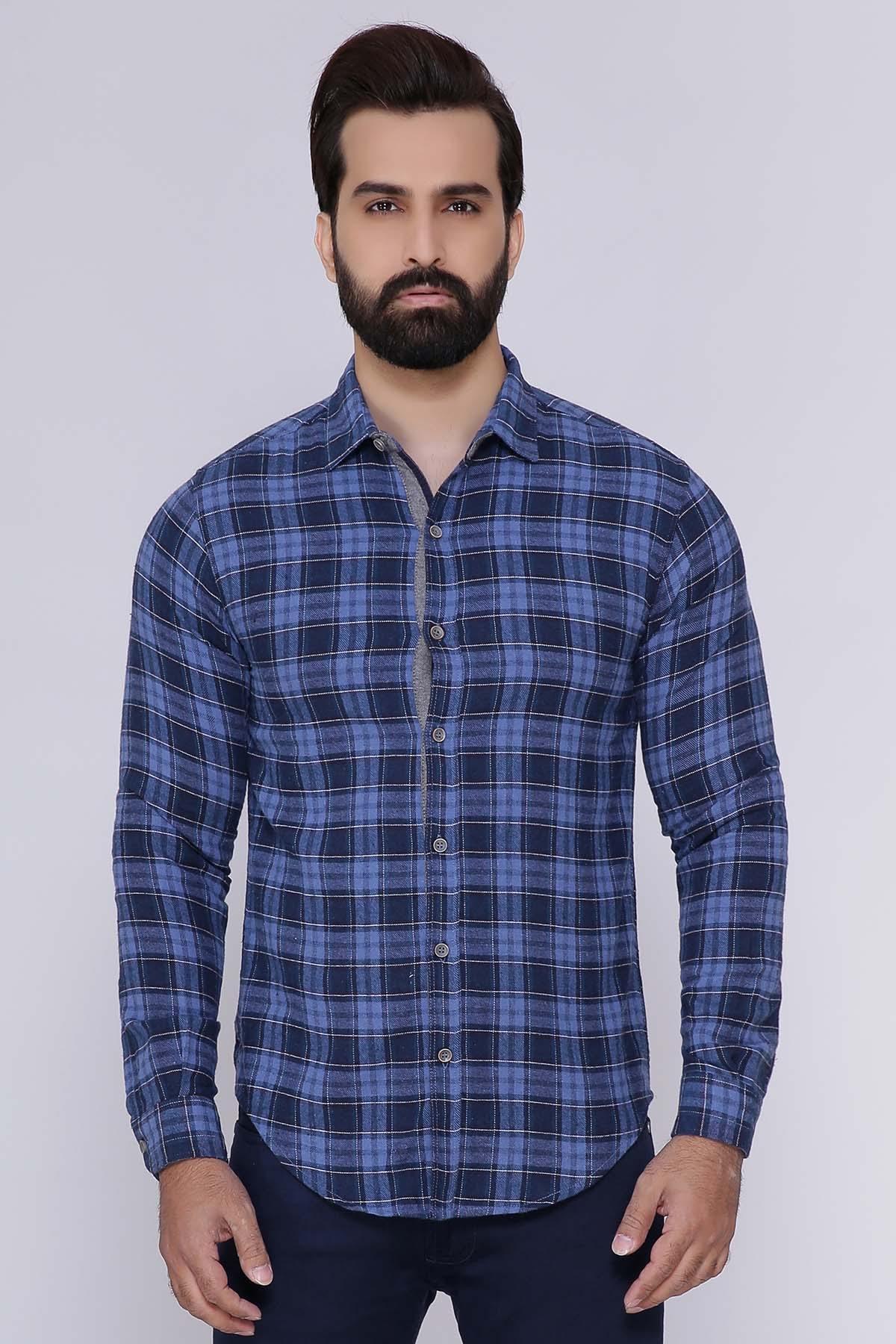 CASUAL SHIRT FULL SLEEVE SLIM FIT BLUE CHECK at Charcoal Clothing