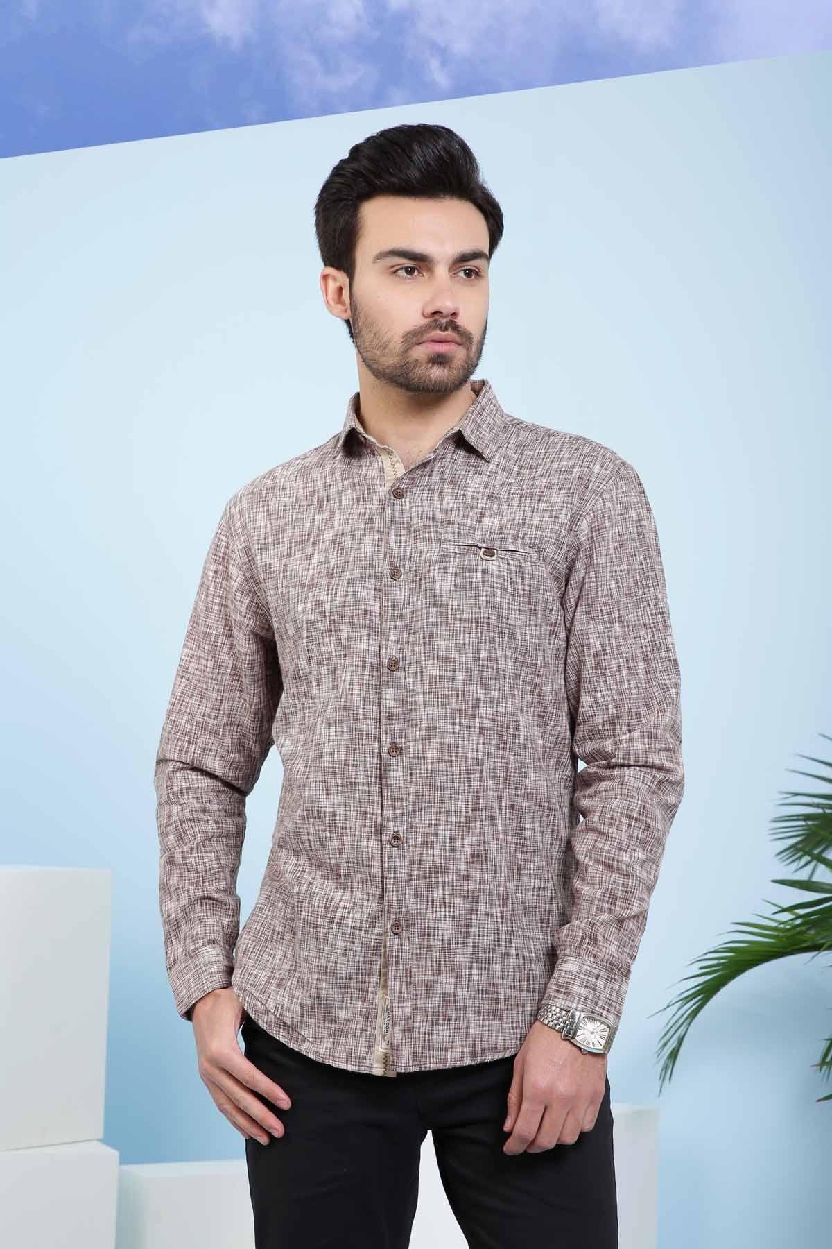 CASUAL SHIRT FULL SLEEVE SLIM FIT BROWN at Charcoal Clothing