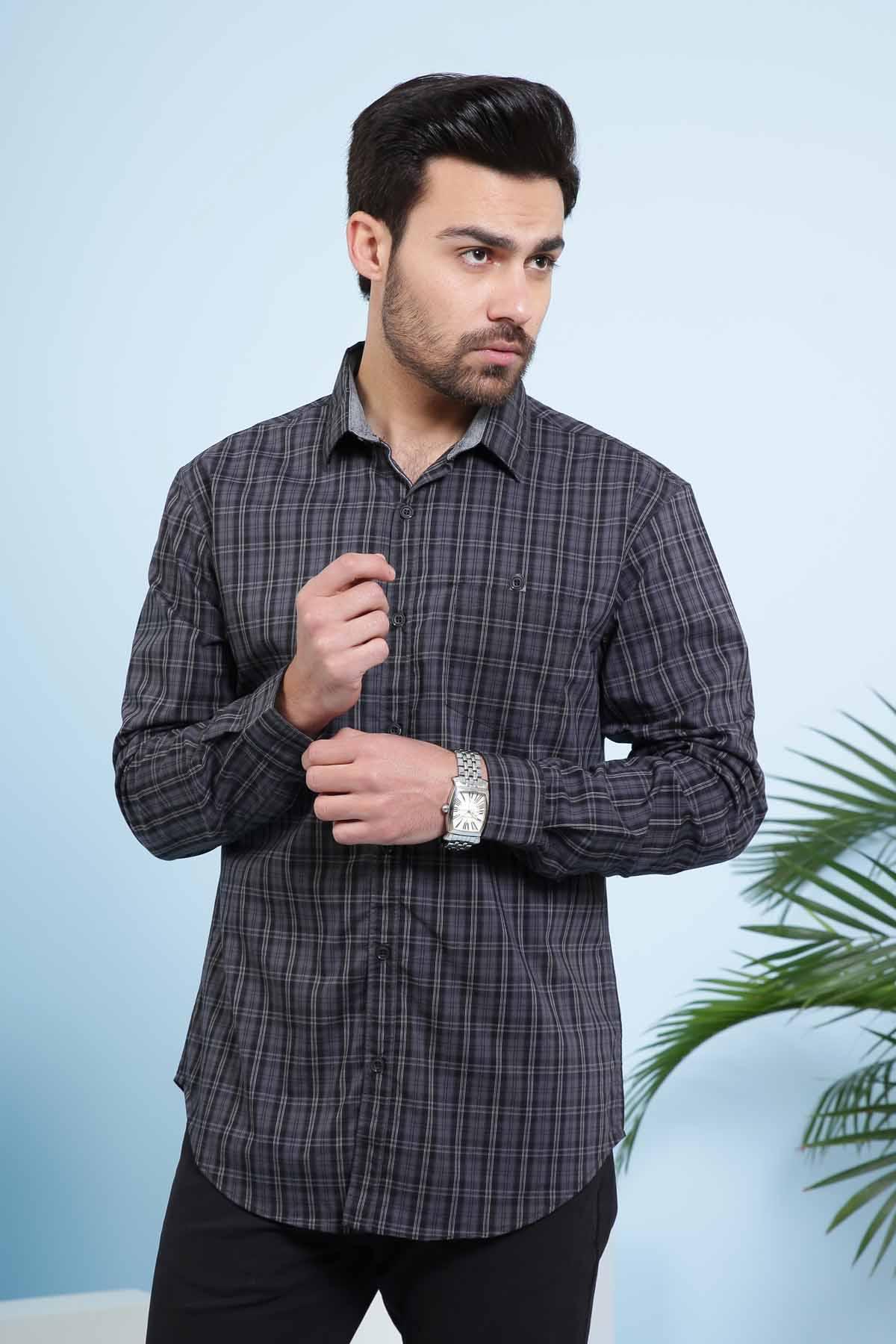 CASUAL SHIRT FULL SLEEVE SLIM FIT CHARCOAL GREY at Charcoal Clothing