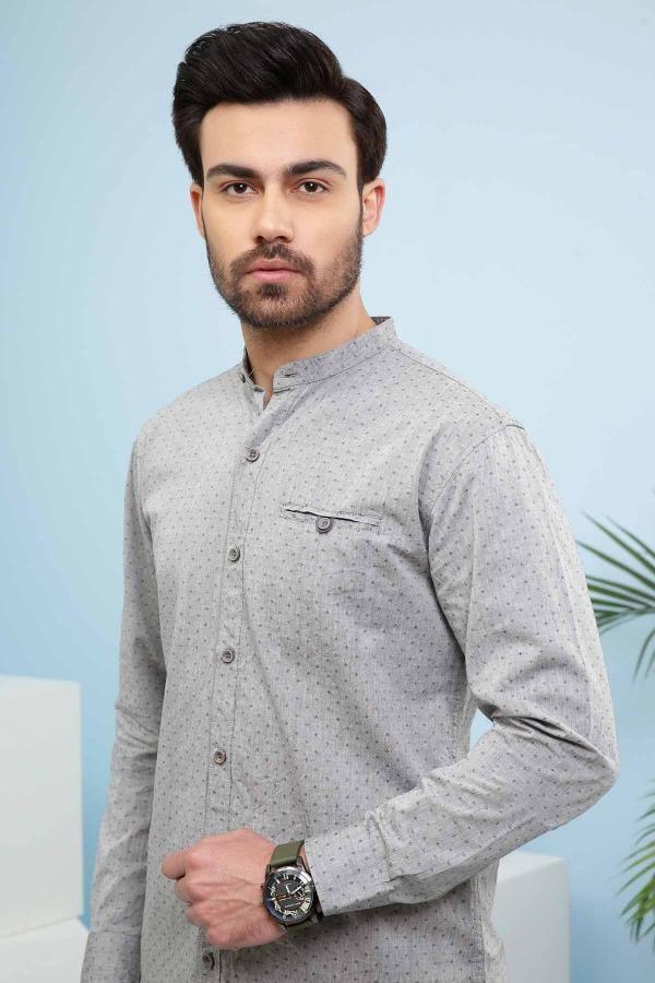 CASUAL SHIRT FULL SLEEVE SLIM FIT GREY at Charcoal Clothing