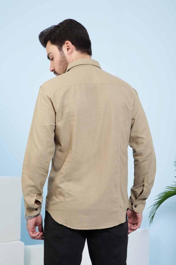 CASUAL SHIRT FULL SLEEVE SLIM FIT LIGHT BROWN at Charcoal Clothing