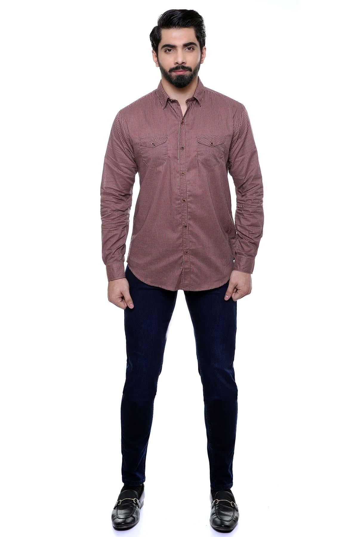 CASUAL SHIRT FULL SLEEVE SLIM FIT MAHROON CHECK at Charcoal Clothing