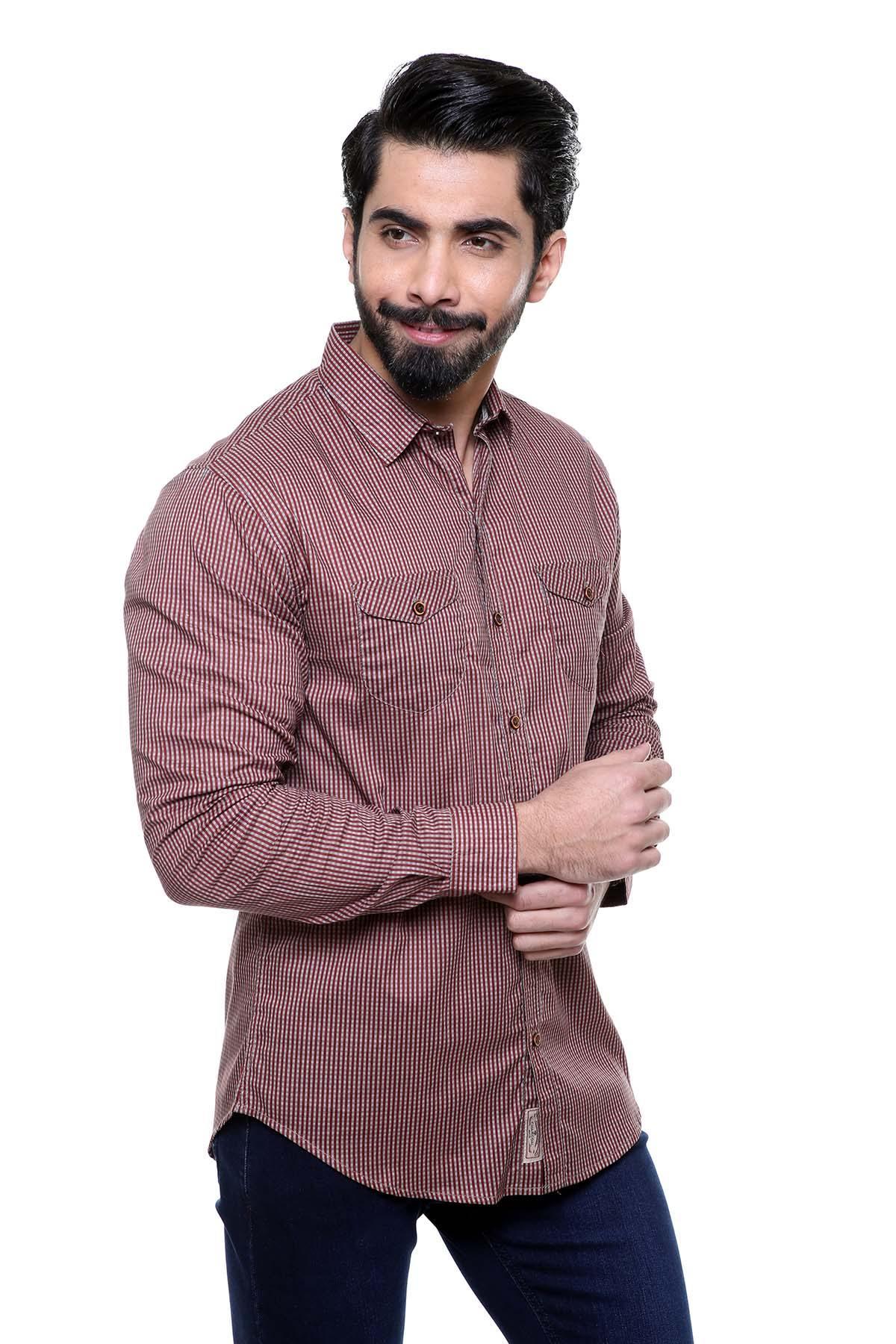 CASUAL SHIRT FULL SLEEVE SLIM FIT MAHROON CHECK at Charcoal Clothing
