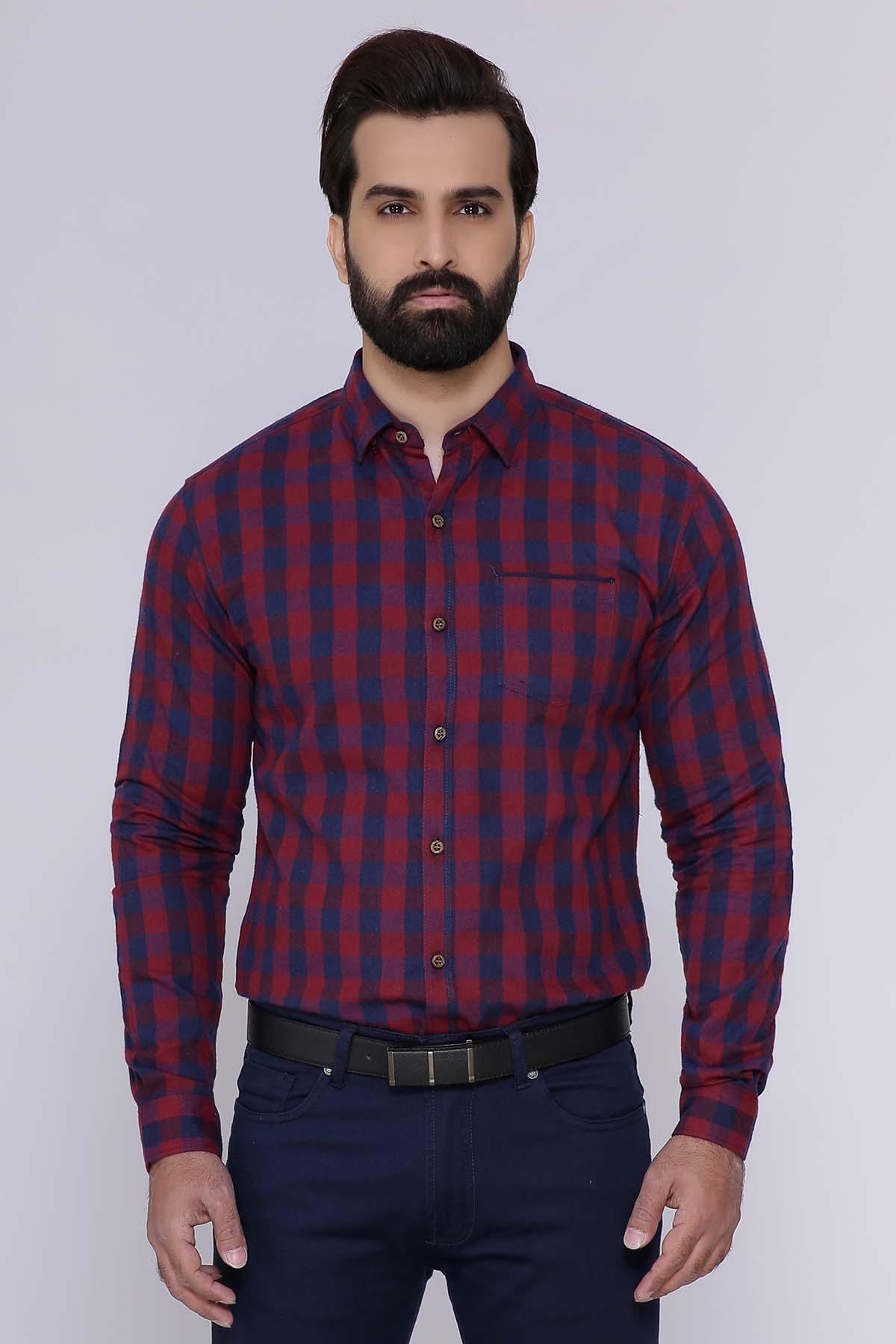 CASUAL SHIRT FULL SLEEVE SLIM FIT MAROON NAVY at Charcoal Clothing