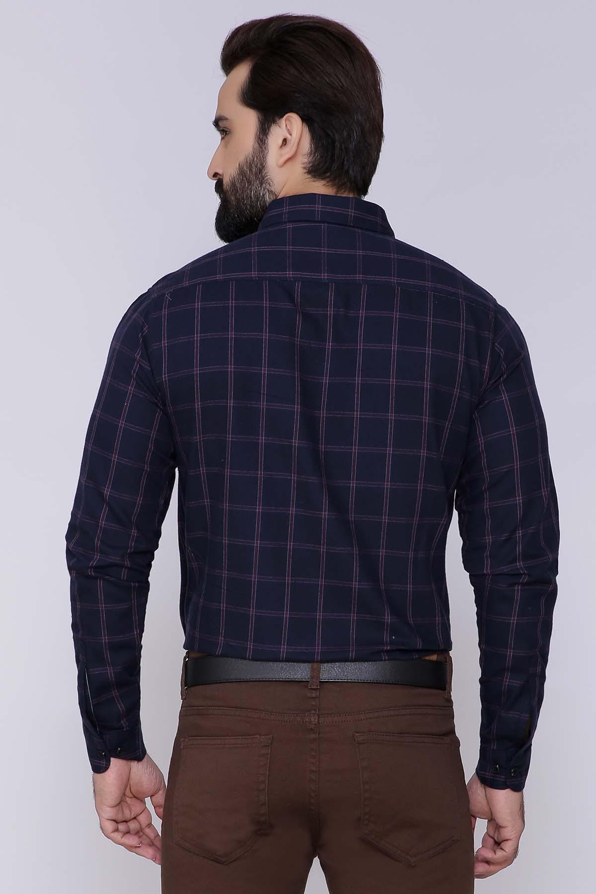 CASUAL SHIRT FULL SLEEVE SLIM FIT NAVY CHECK at Charcoal Clothing