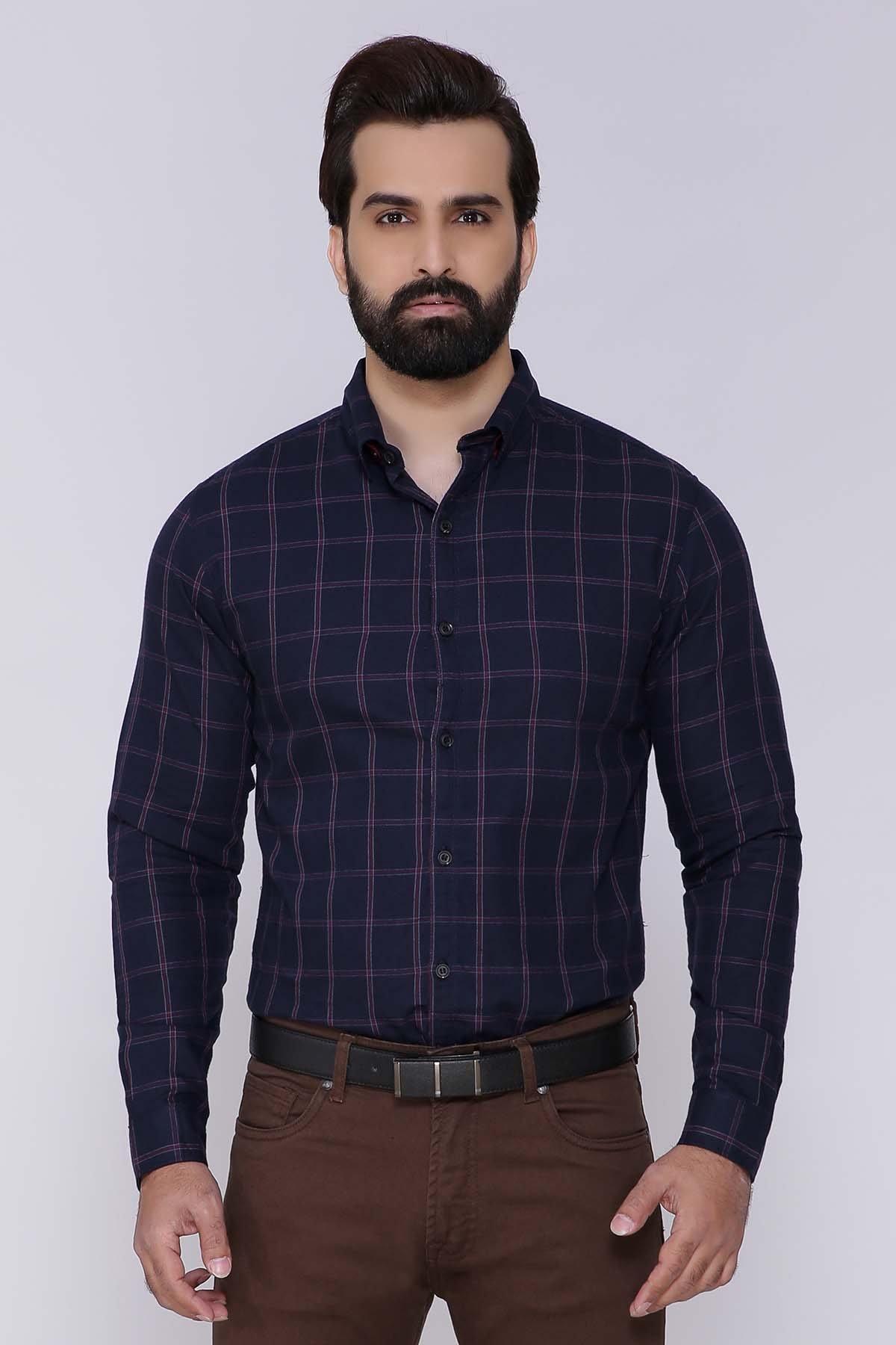 CASUAL SHIRT FULL SLEEVE SLIM FIT NAVY CHECK at Charcoal Clothing