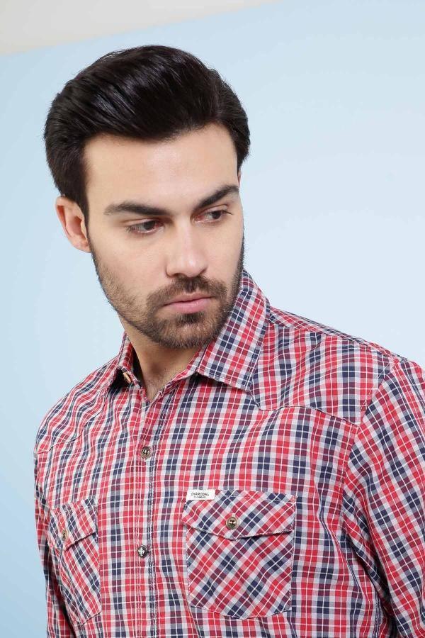 CASUAL SHIRT FULL SLEEVE SLIM FIT RED NAVY at Charcoal Clothing