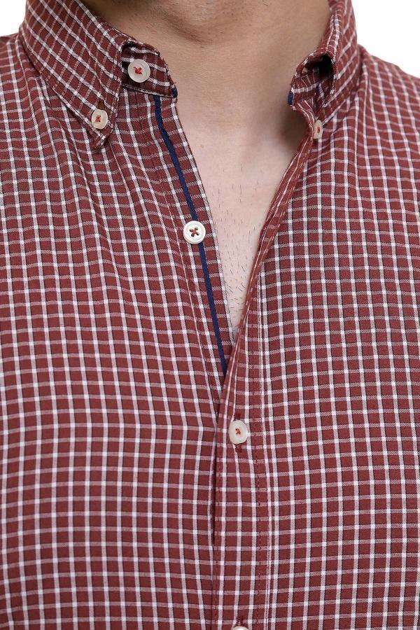 CASUAL SHIRT FULL SLEEVE SLIM FIT RUST CHECK at Charcoal Clothing