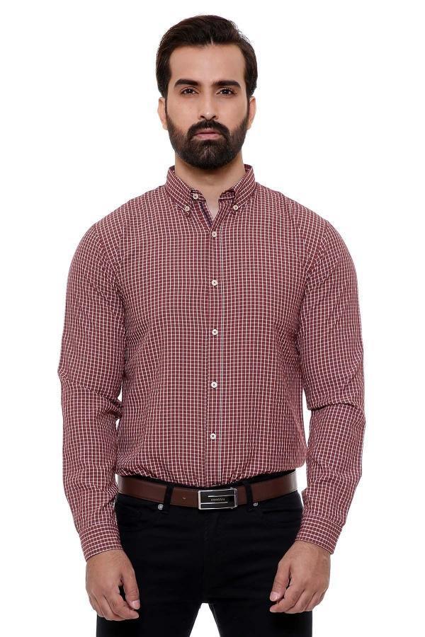 CASUAL SHIRT FULL SLEEVE SLIM FIT RUST CHECK at Charcoal Clothing