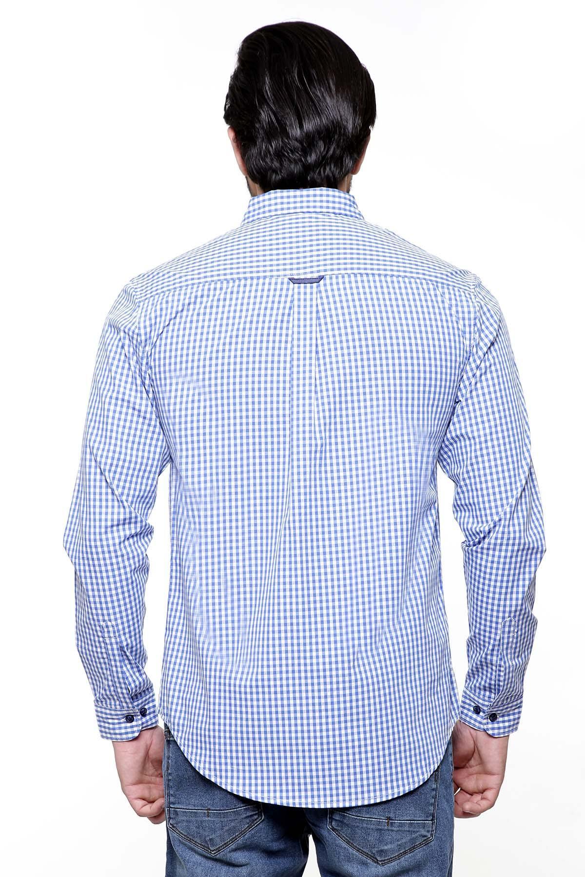 CASUAL SHIRT FULL SLEEVE WHITE BLUE CHECK at Charcoal Clothing