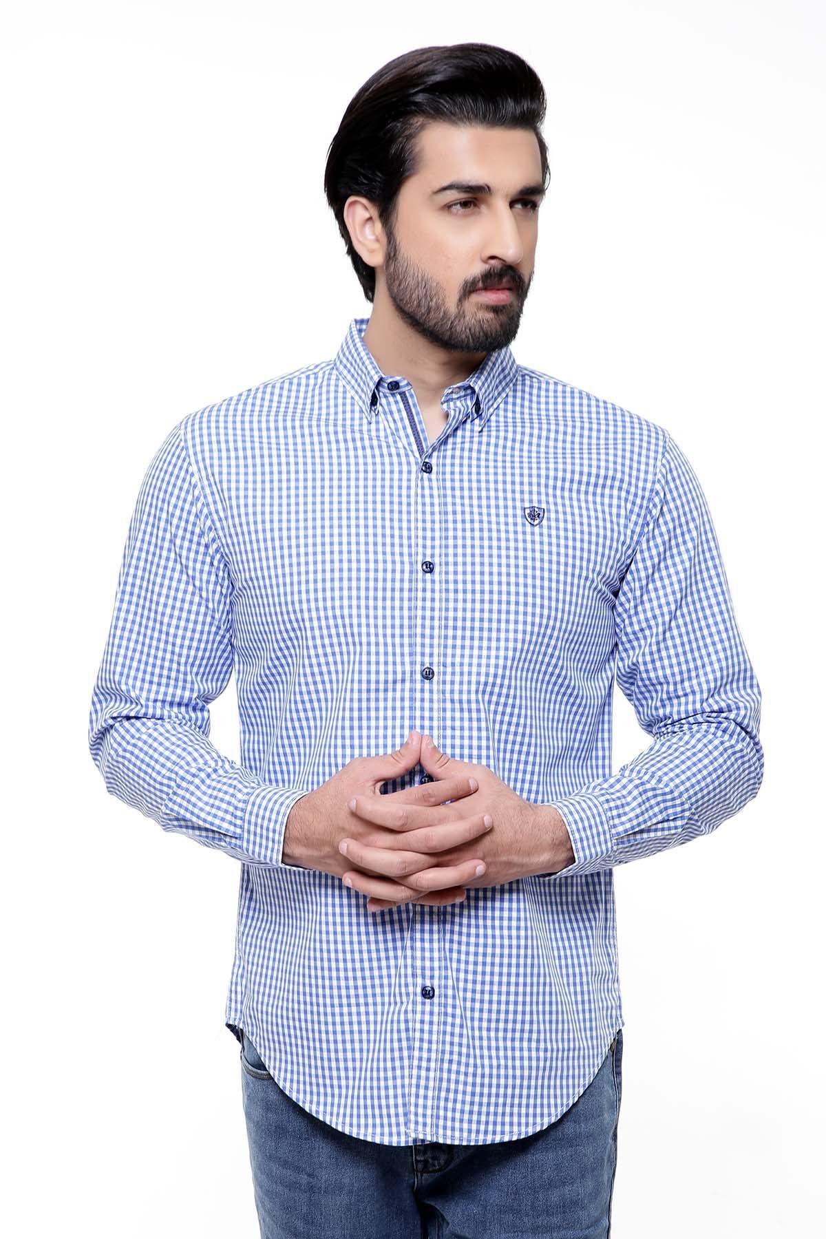 CASUAL SHIRT FULL SLEEVE WHITE BLUE CHECK at Charcoal Clothing