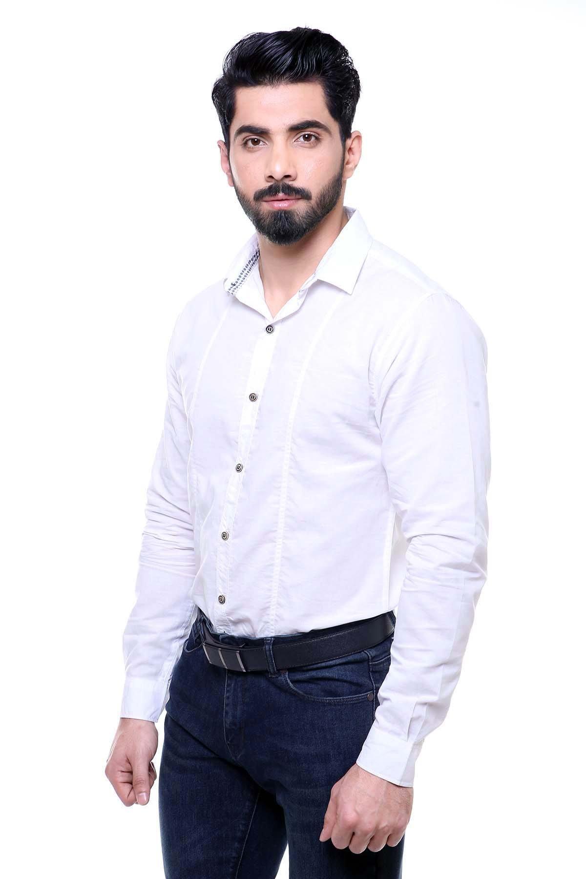 CASUAL SHIRT FULL SLEEVE WHITE SLIM FIT at Charcoal Clothing