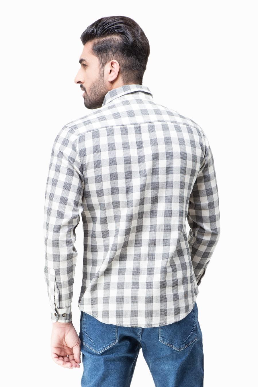 CASUAL SHIRT FULL SLEEVES GREEN WHITE CHECK WINTER at Charcoal Clothing