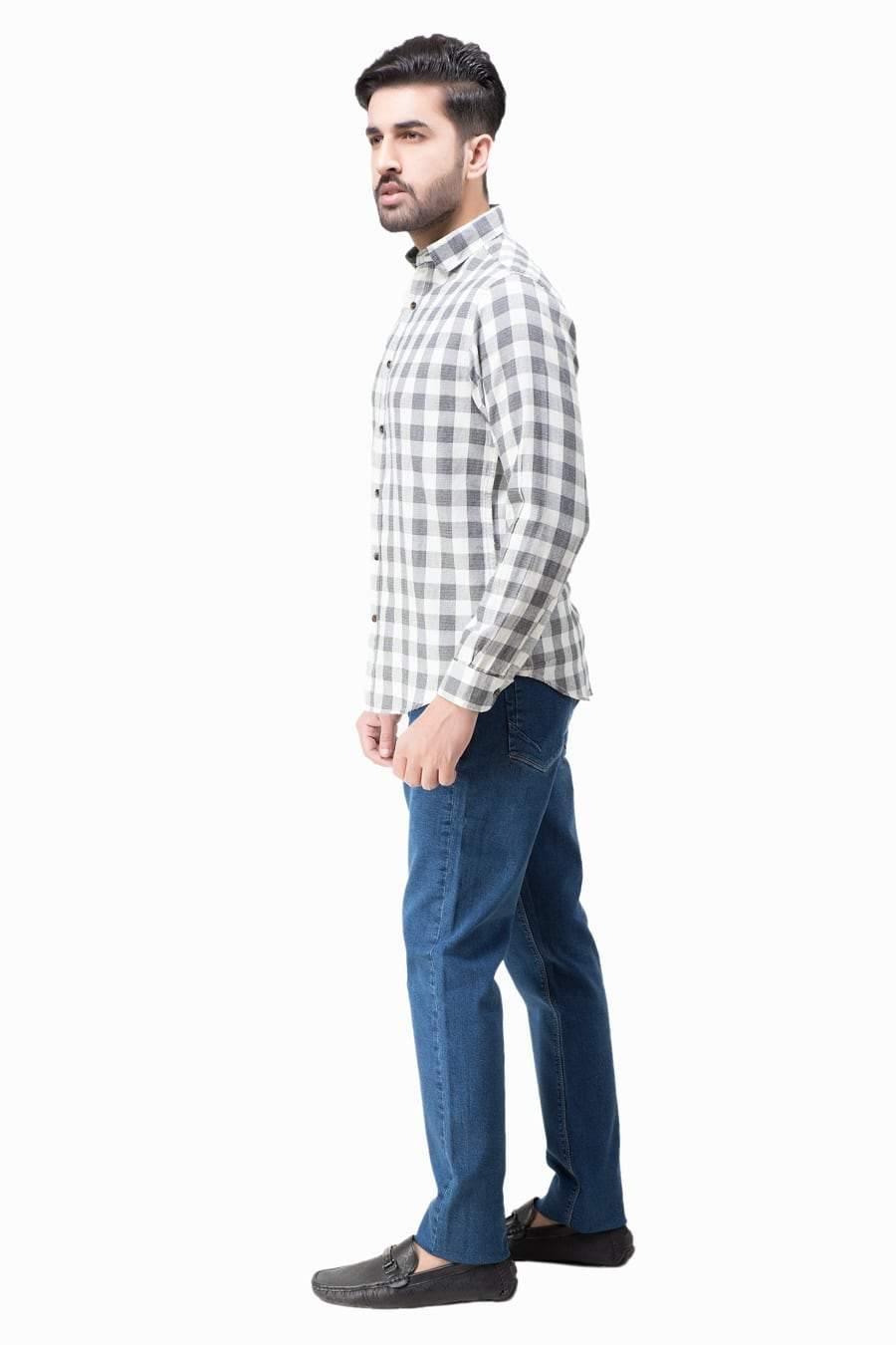 CASUAL SHIRT FULL SLEEVES GREEN WHITE CHECK WINTER at Charcoal Clothing