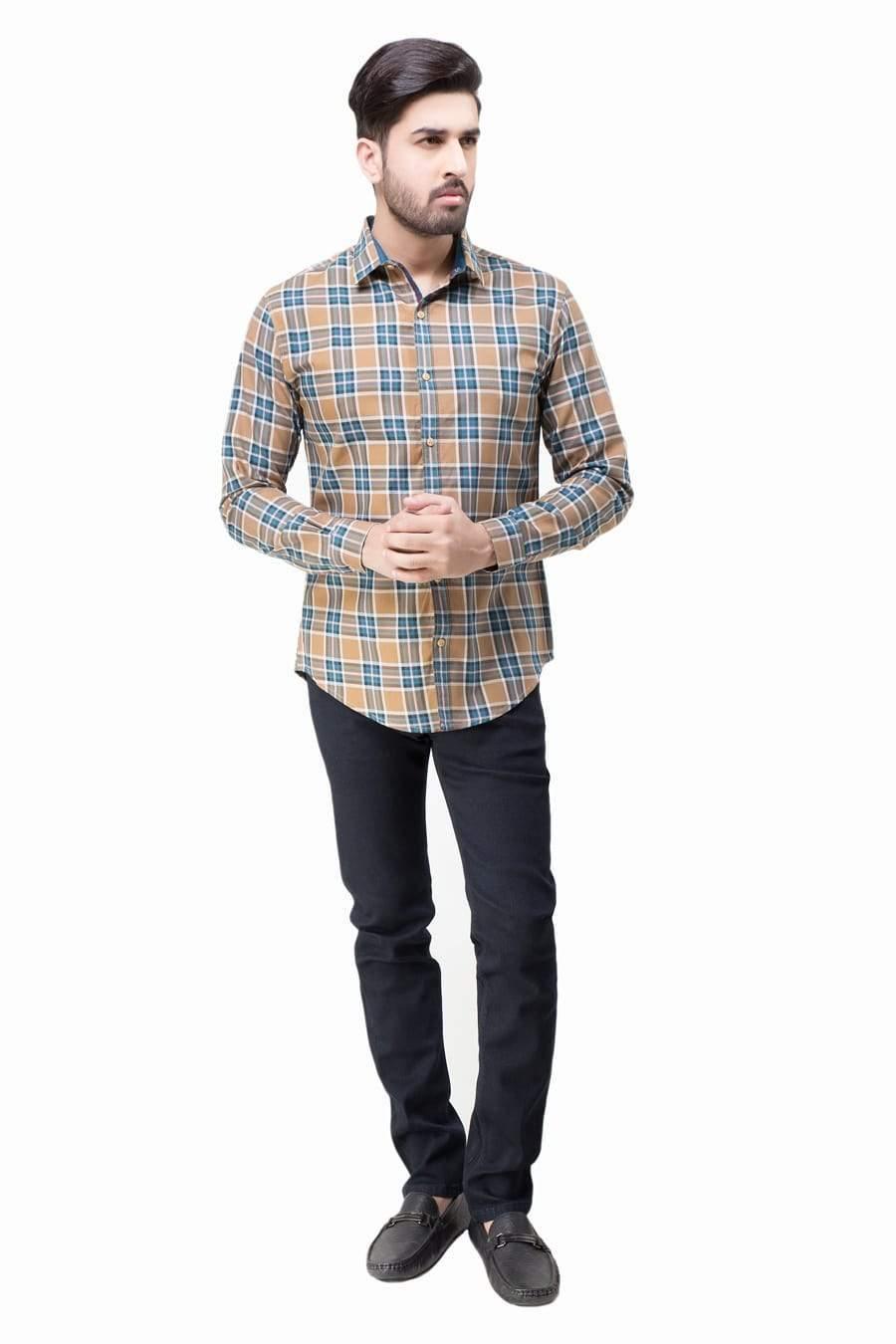 CASUAL SHIRT FULL SLEEVES KHAKI GREEN WINTER at Charcoal Clothing