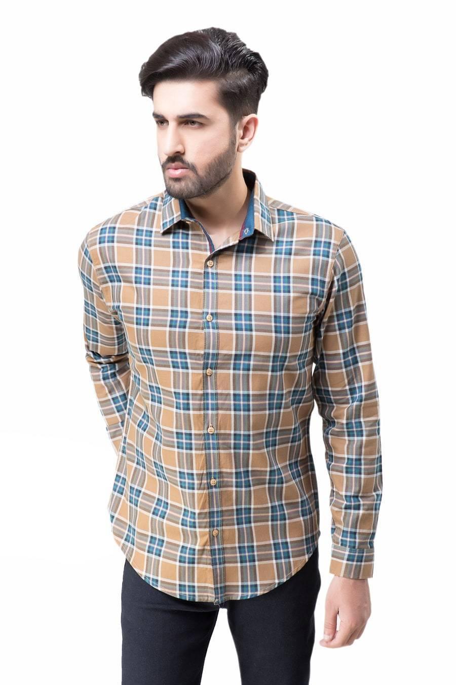 CASUAL SHIRT FULL SLEEVES KHAKI GREEN WINTER at Charcoal Clothing
