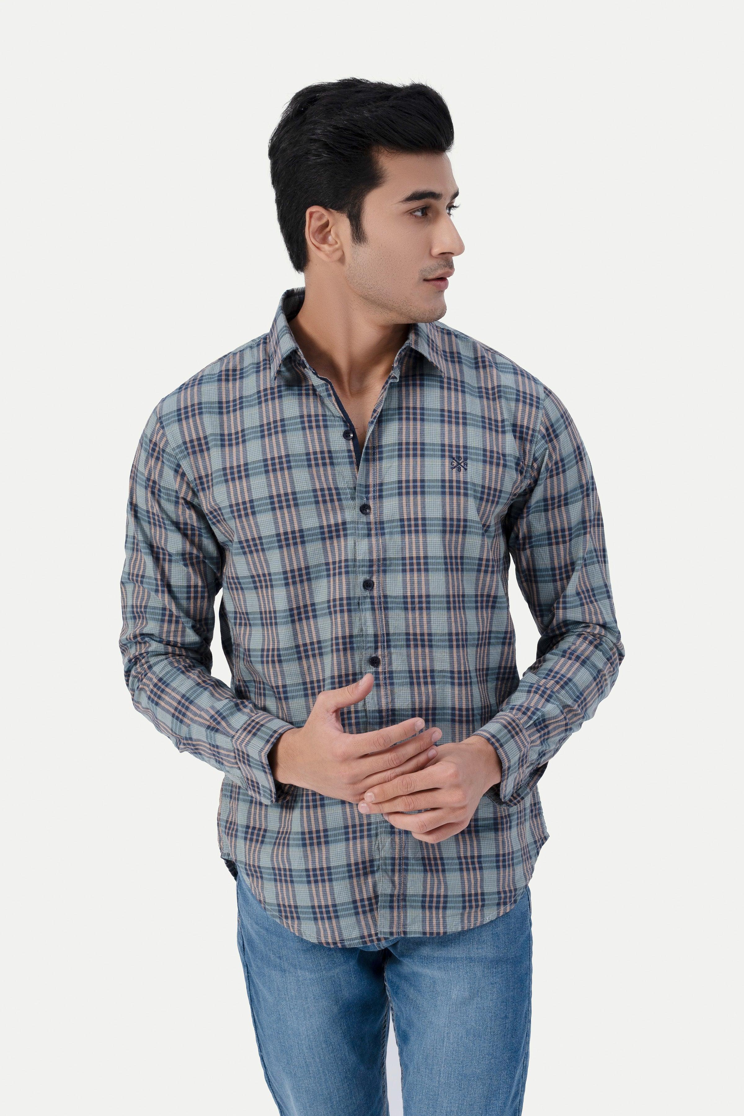 CASUAL SHIRT GREEN CHECK at Charcoal Clothing