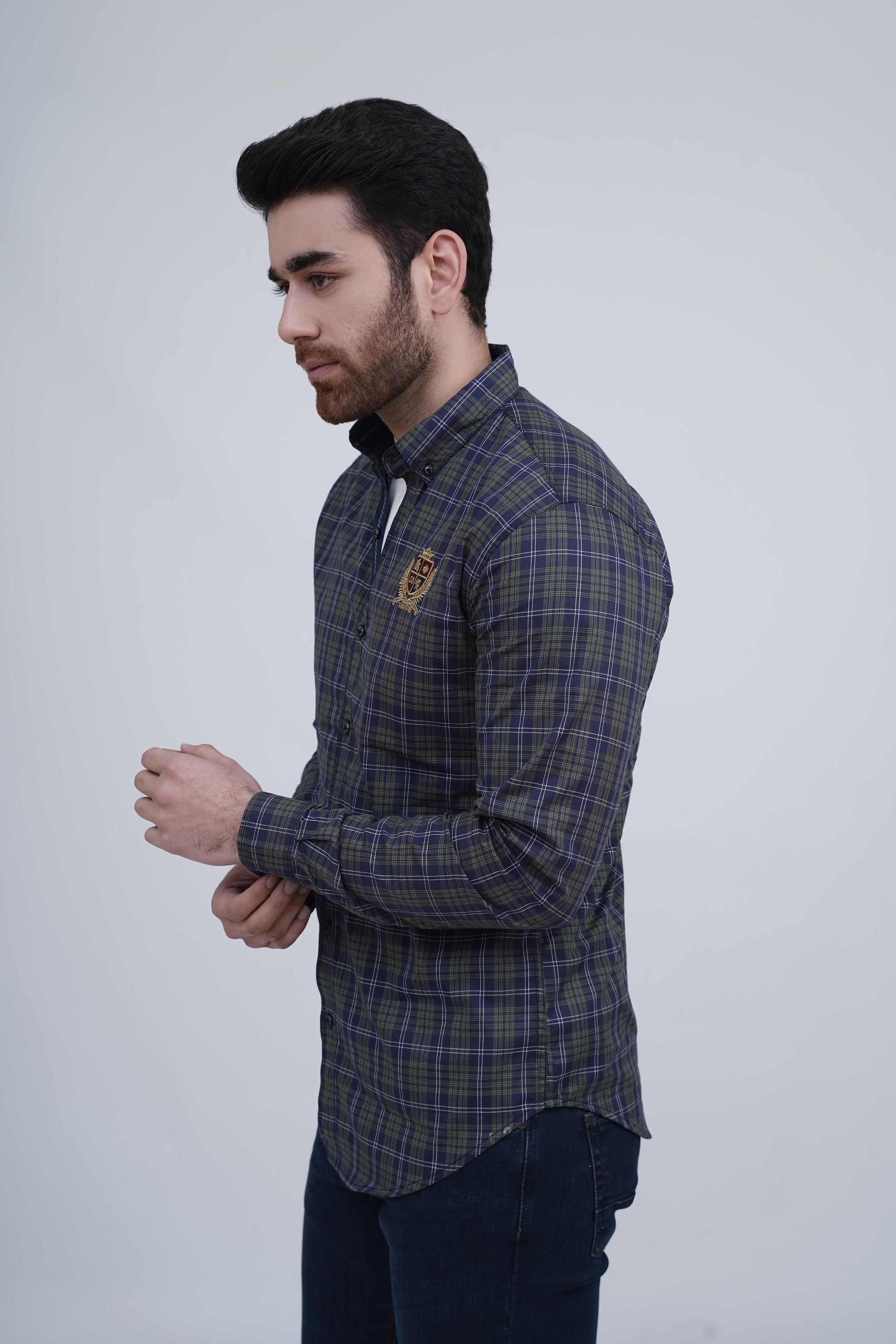 CASUAL SHIRT GREEN CHECK at Charcoal Clothing