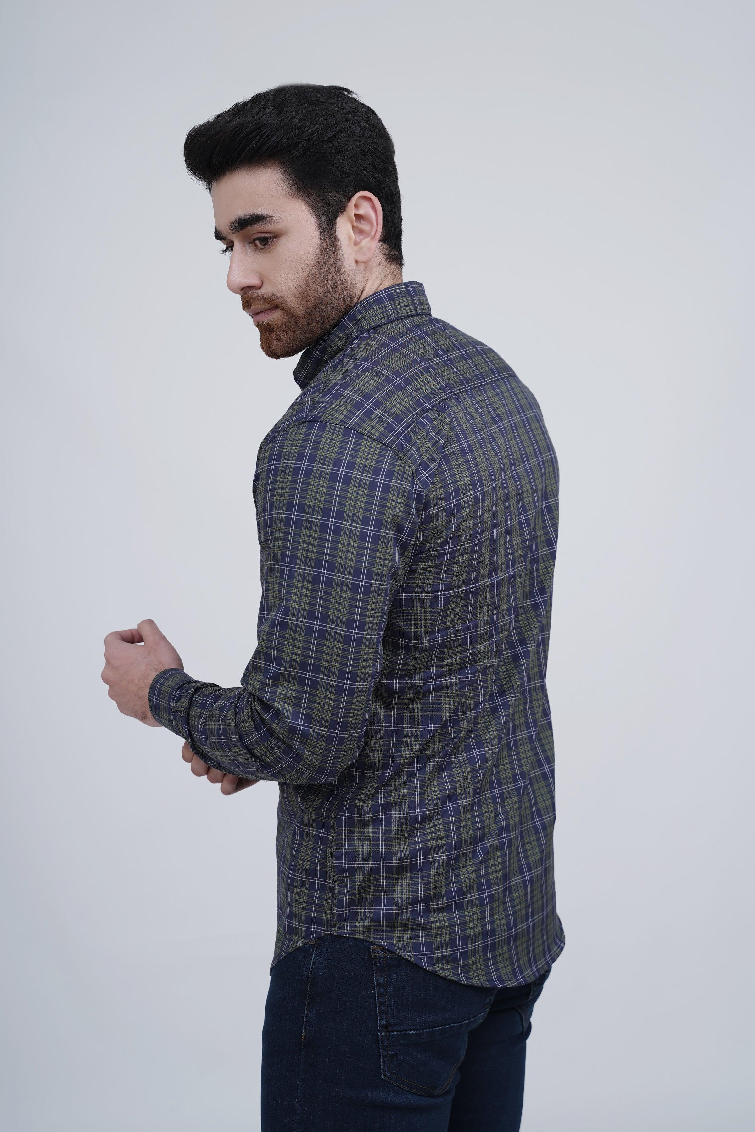 CASUAL SHIRT GREEN CHECK at Charcoal Clothing
