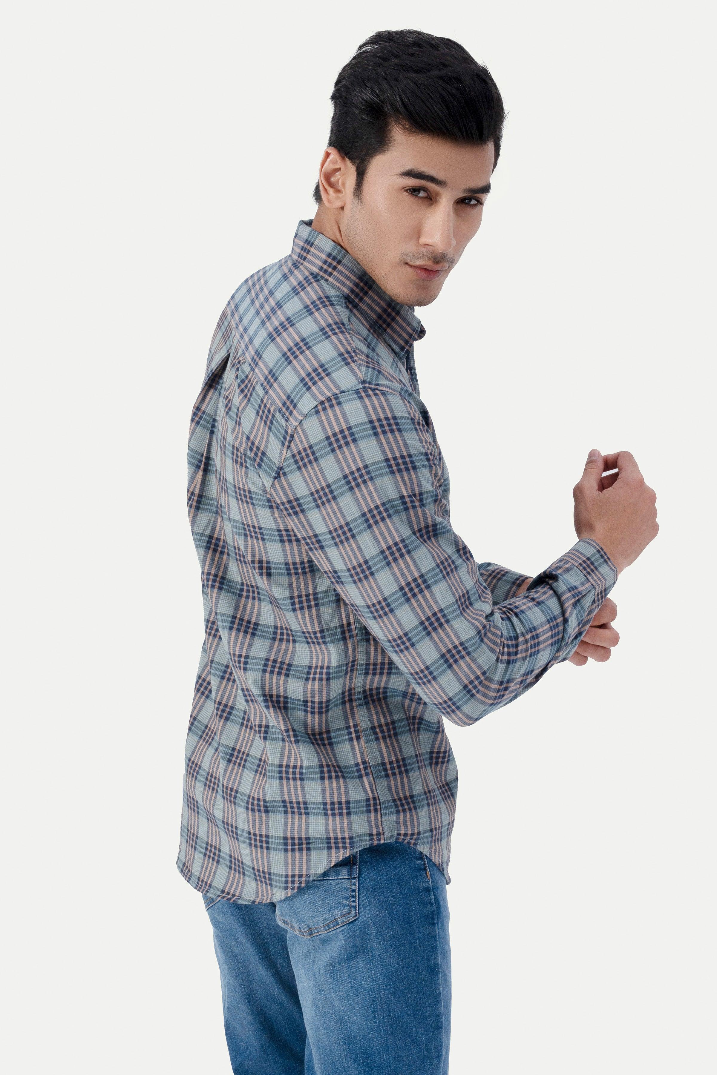 CASUAL SHIRT GREEN CHECK at Charcoal Clothing