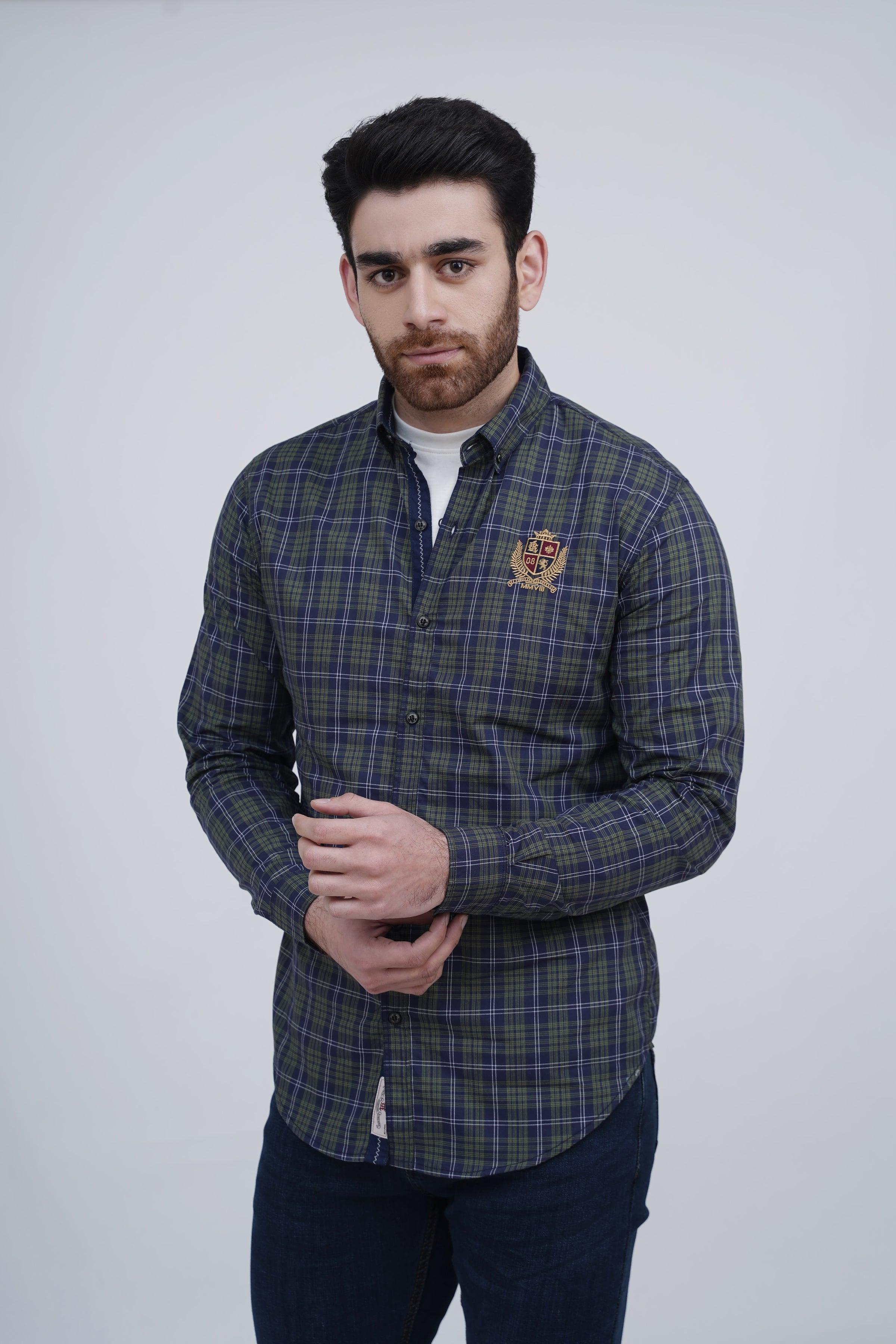 CASUAL SHIRT GREEN CHECK at Charcoal Clothing