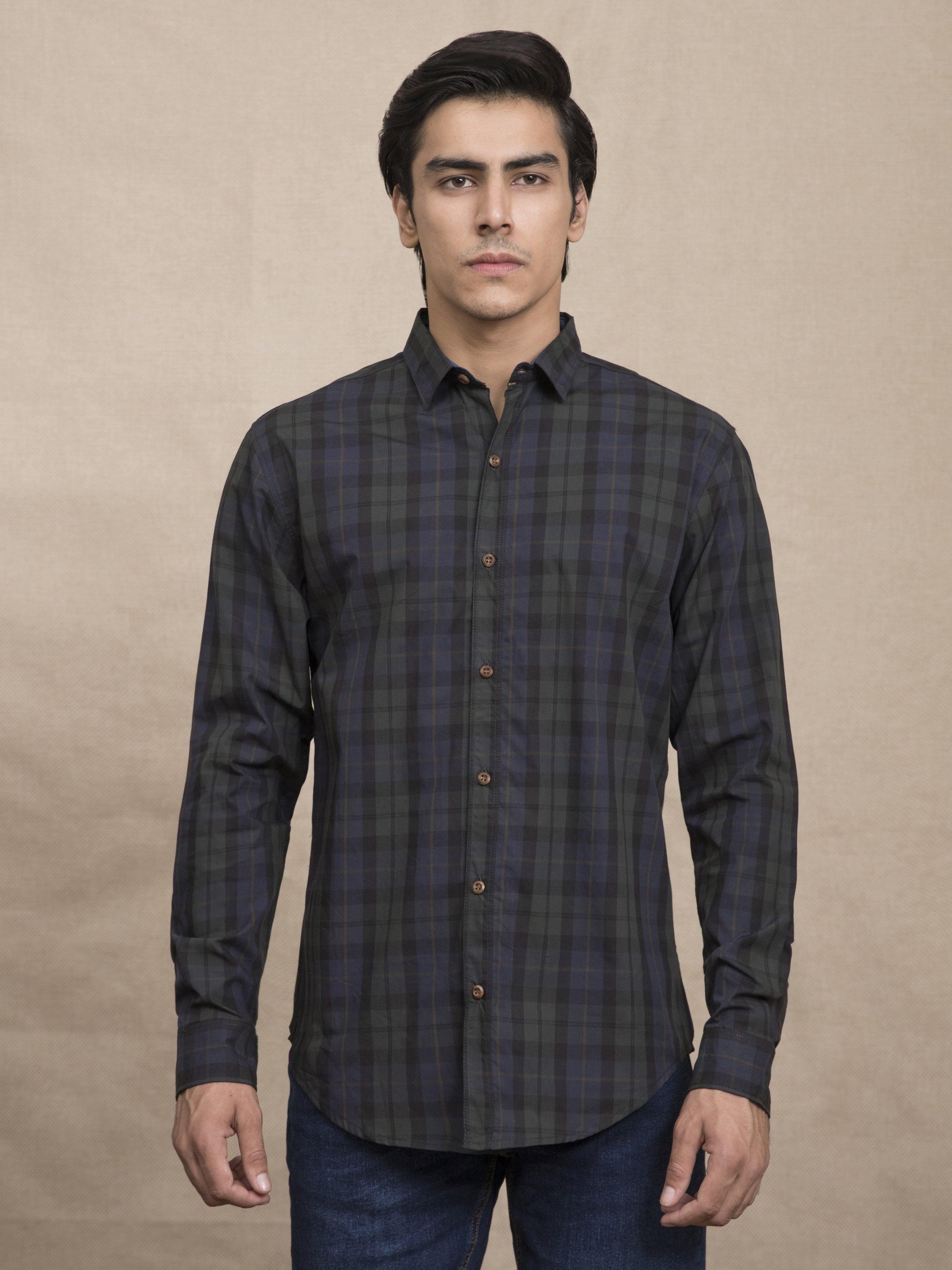 CASUAL SHIRT GREEN CHECK at Charcoal Clothing