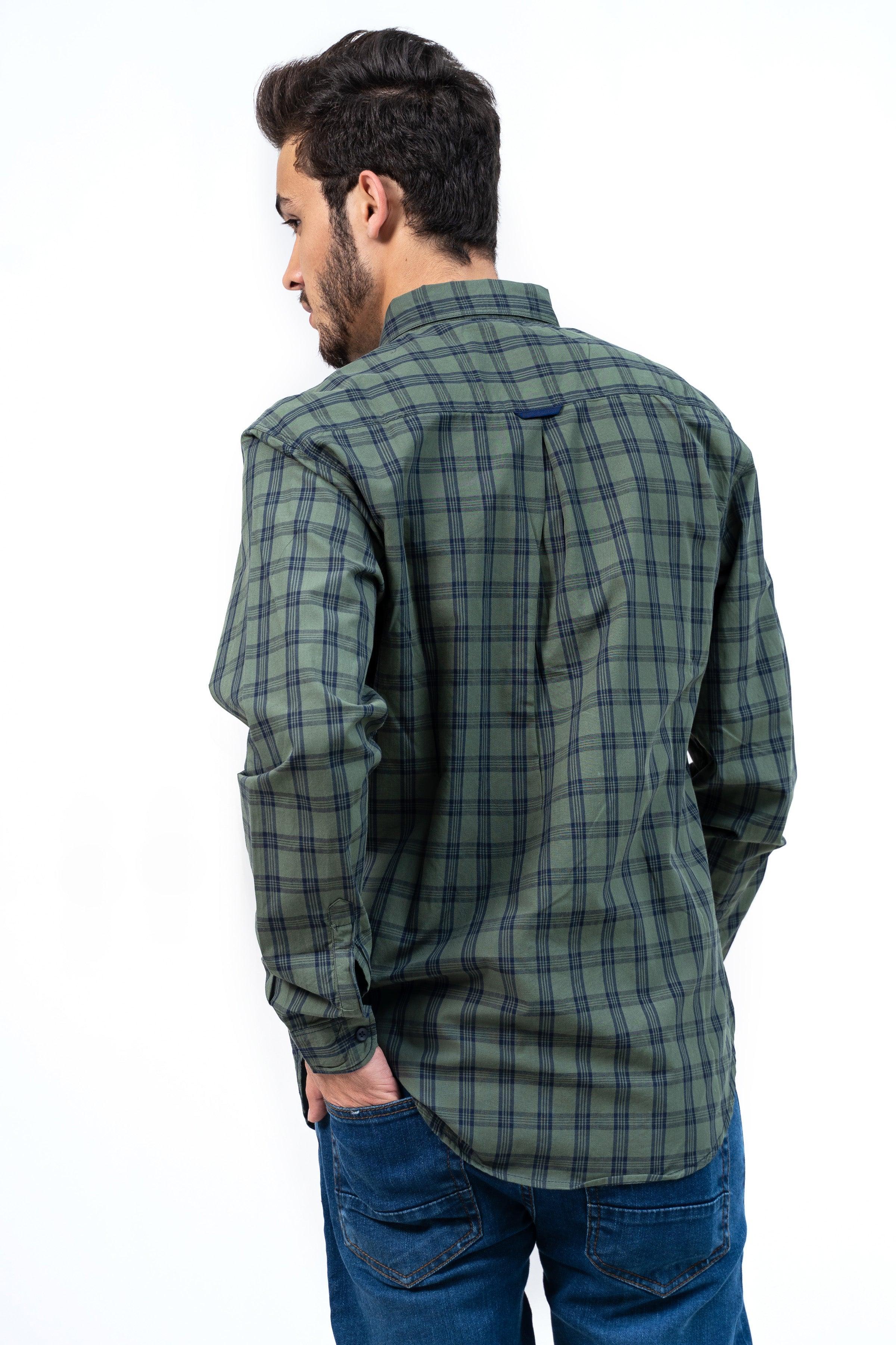 CASUAL SHIRT GREEN NAVY CHECK at Charcoal Clothing