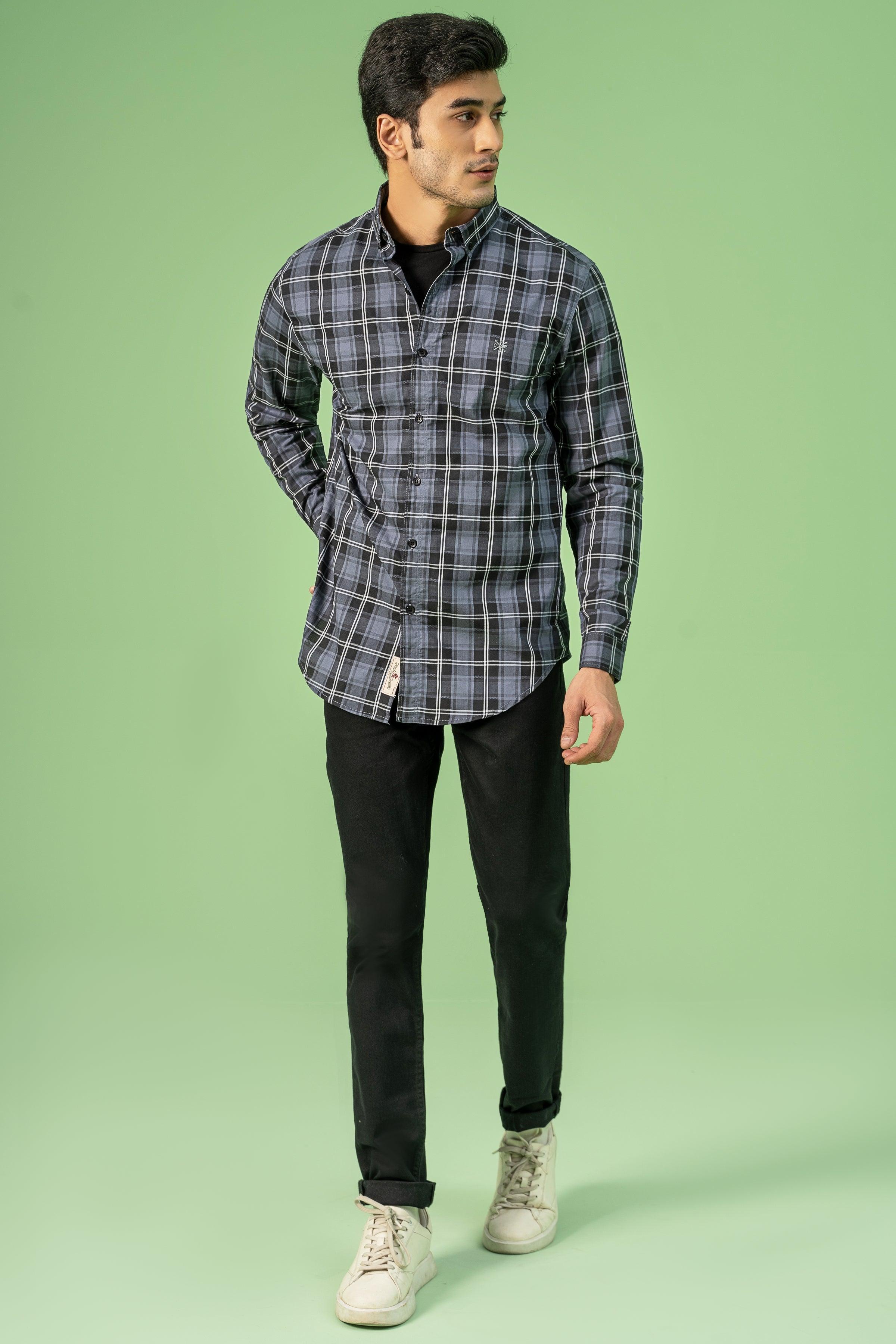 CASUAL SHIRT GREY BLACK CHECK at Charcoal Clothing