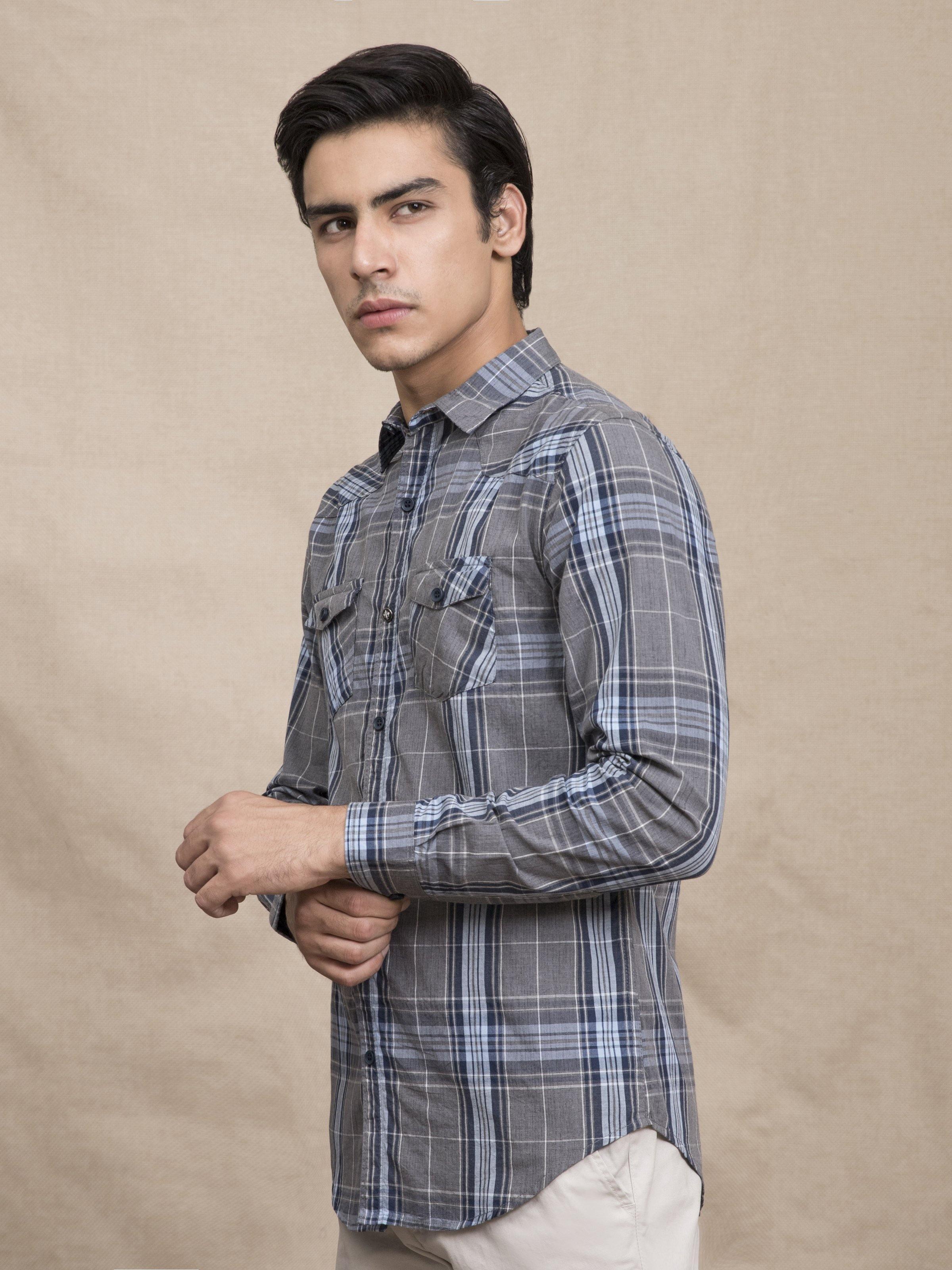 CASUAL SHIRT GREY CHECK at Charcoal Clothing