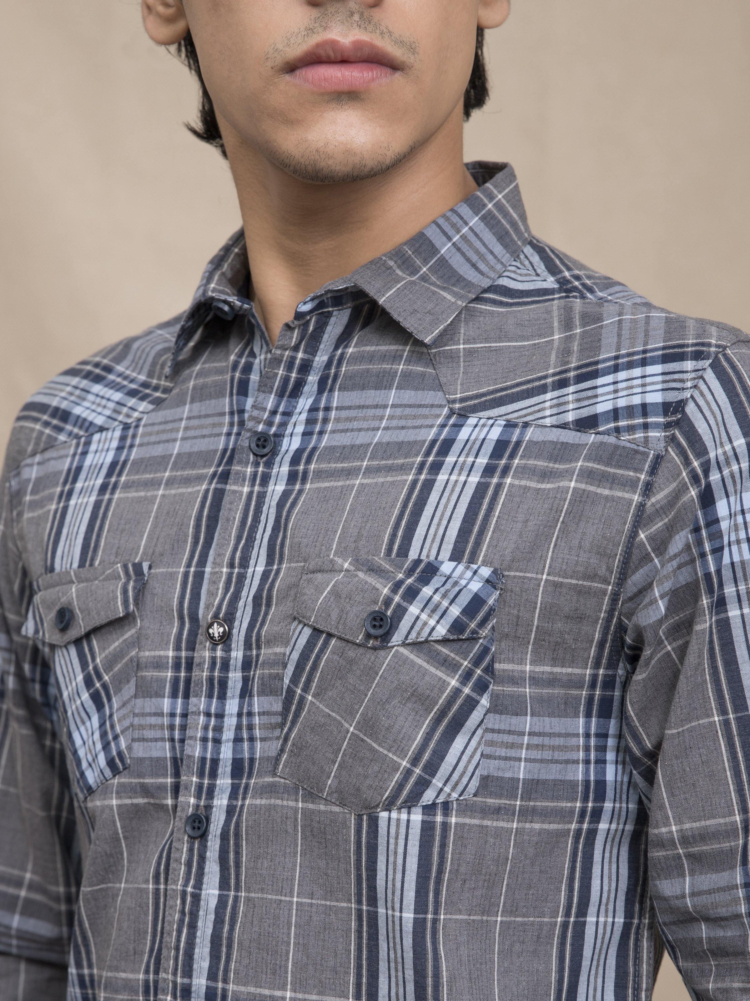CASUAL SHIRT GREY CHECK at Charcoal Clothing