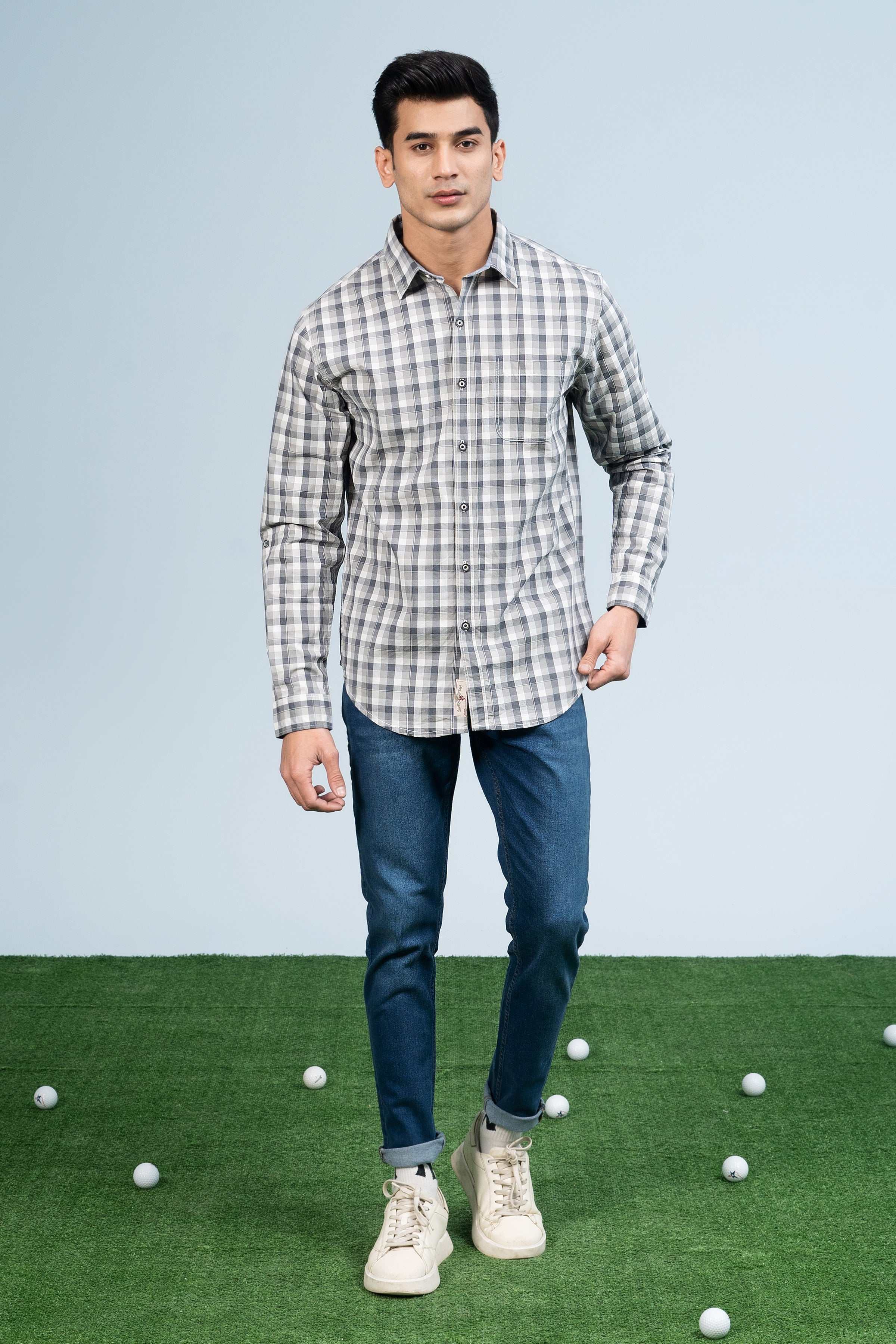 CASUAL SHIRT GREY CHECK at Charcoal Clothing