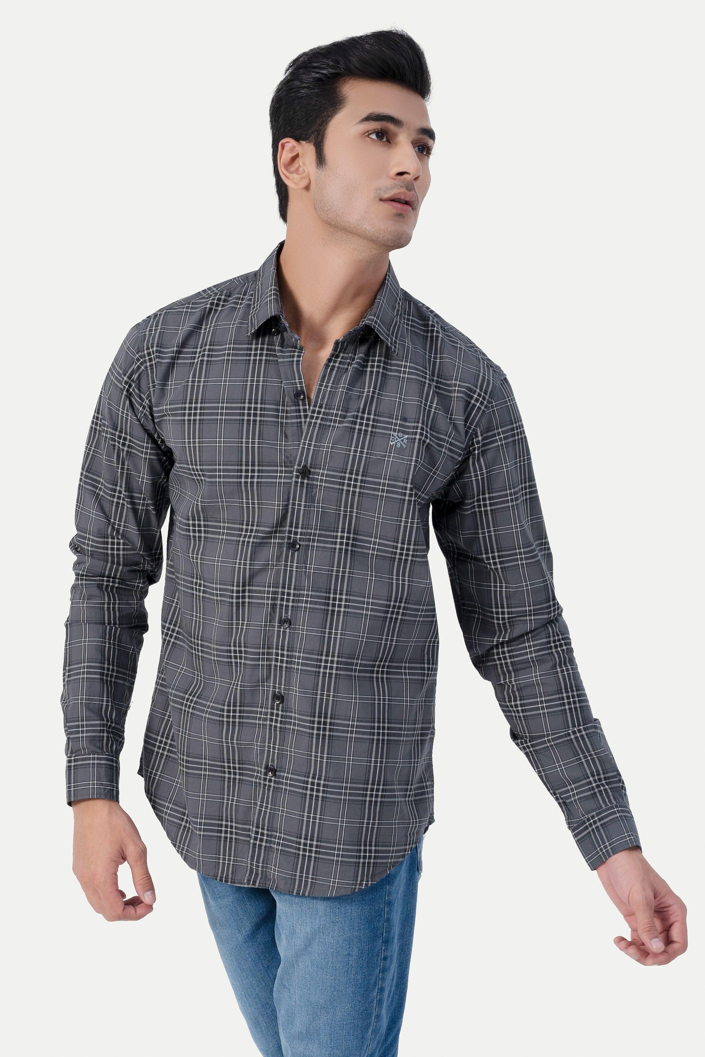 CASUAL SHIRT GREY CHECK at Charcoal Clothing