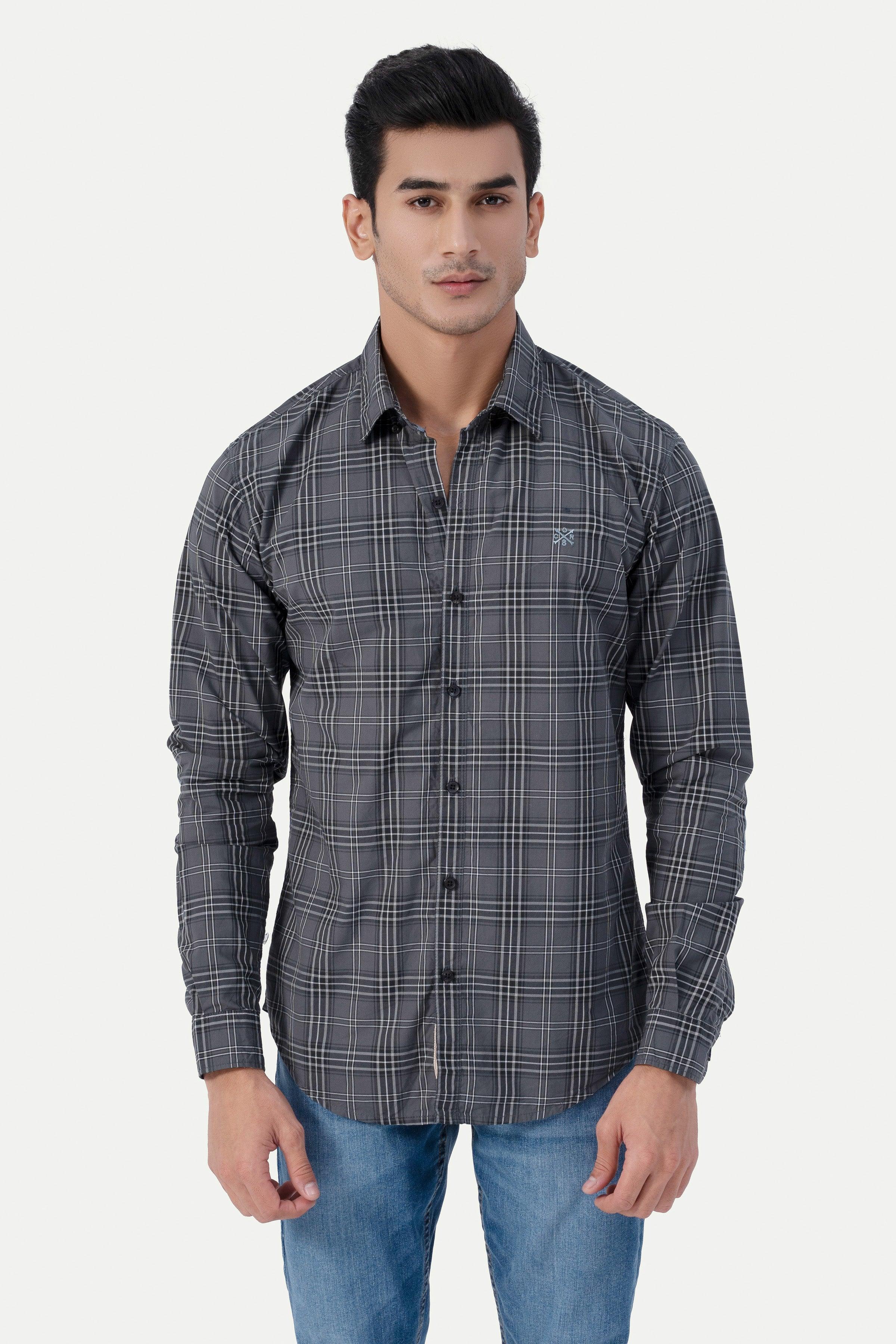 CASUAL SHIRT GREY CHECK at Charcoal Clothing