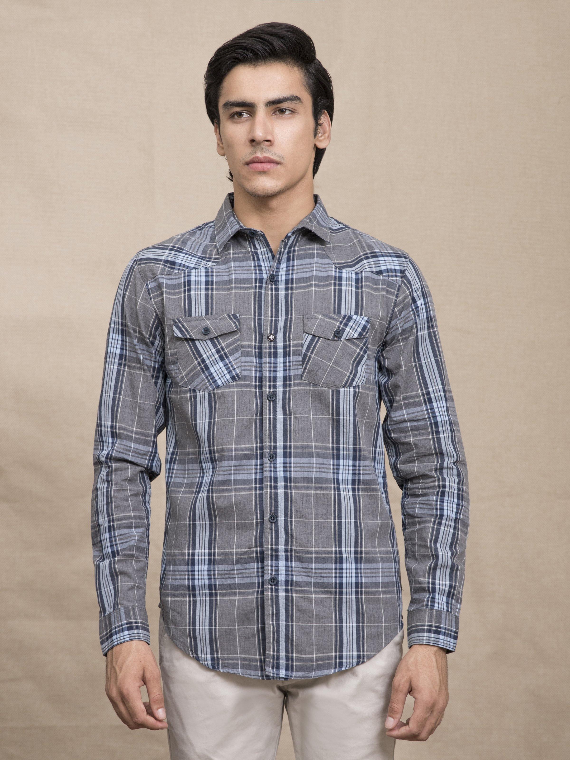 CASUAL SHIRT GREY CHECK at Charcoal Clothing