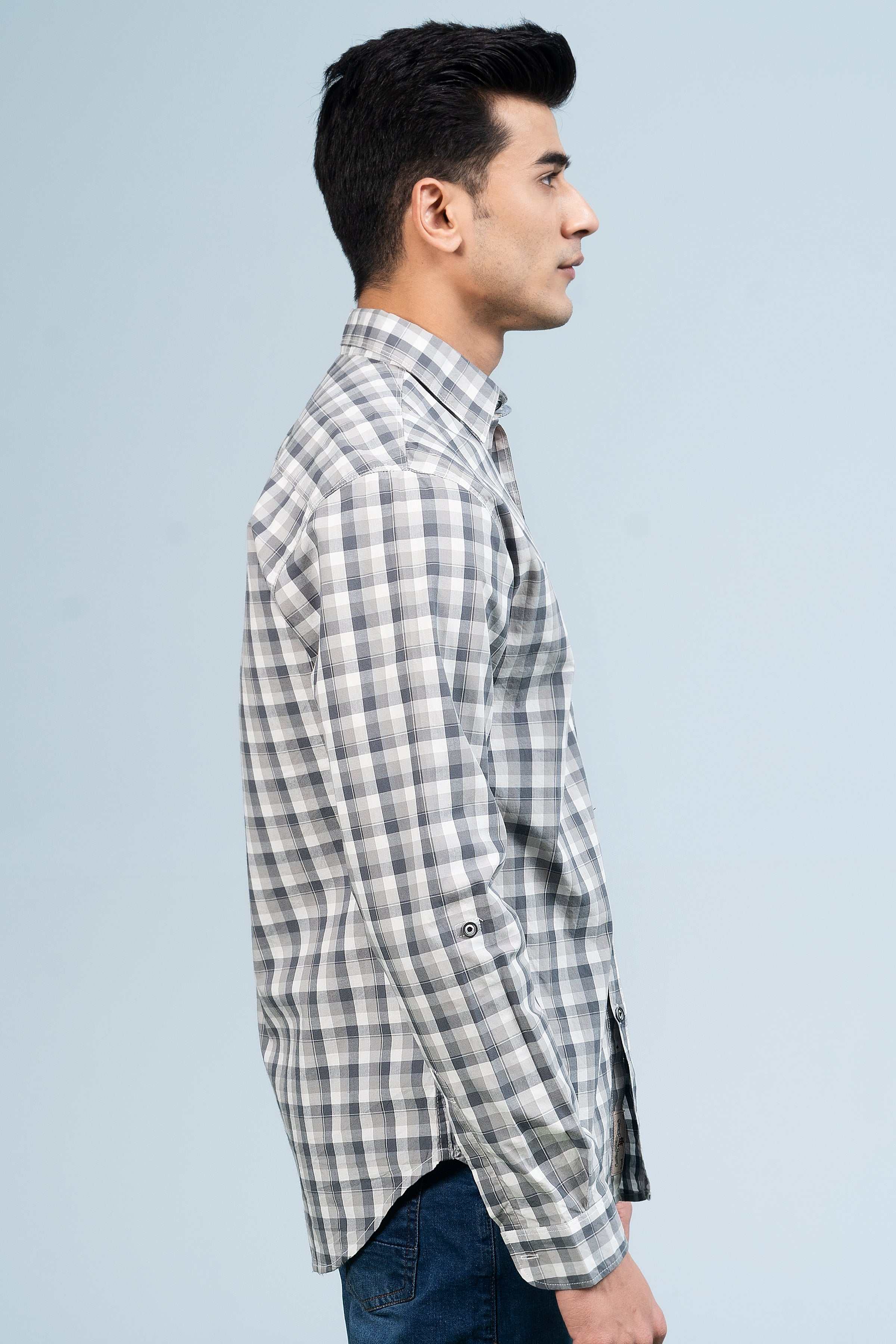 CASUAL SHIRT GREY CHECK at Charcoal Clothing
