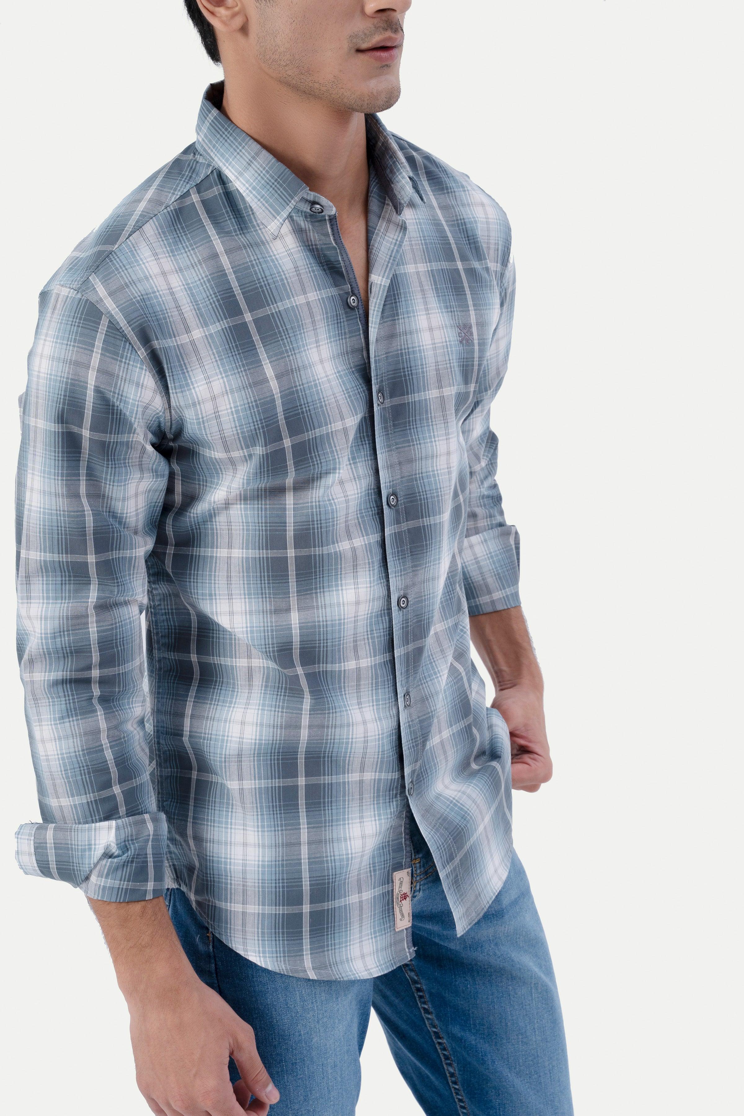 CASUAL SHIRT GREY CHECK at Charcoal Clothing