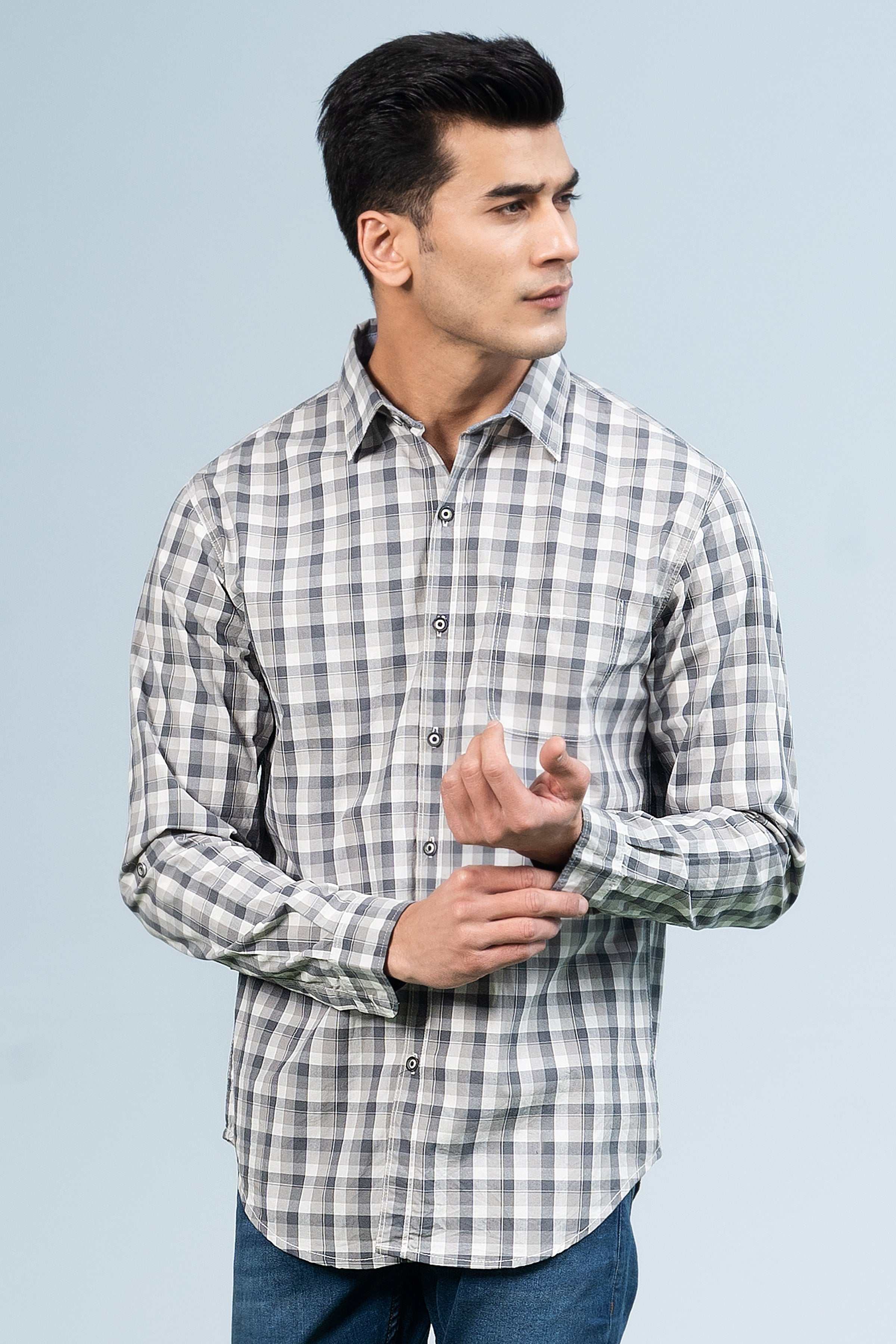 CASUAL SHIRT GREY CHECK at Charcoal Clothing